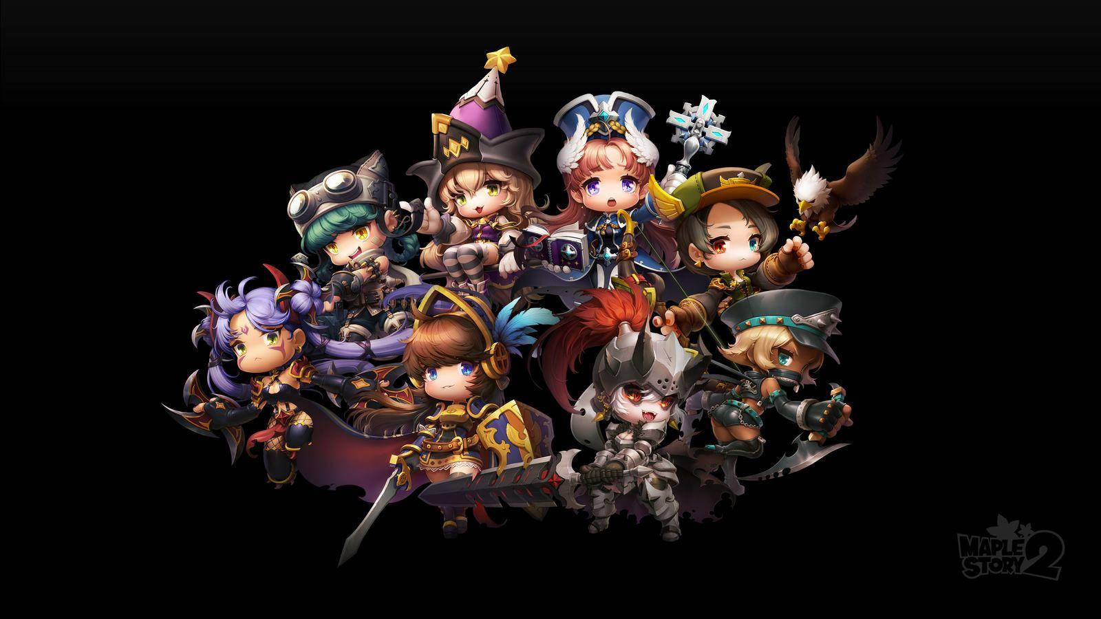 Maplestory, chibi-style, fantasy characters, HD Desktop Wallpaper