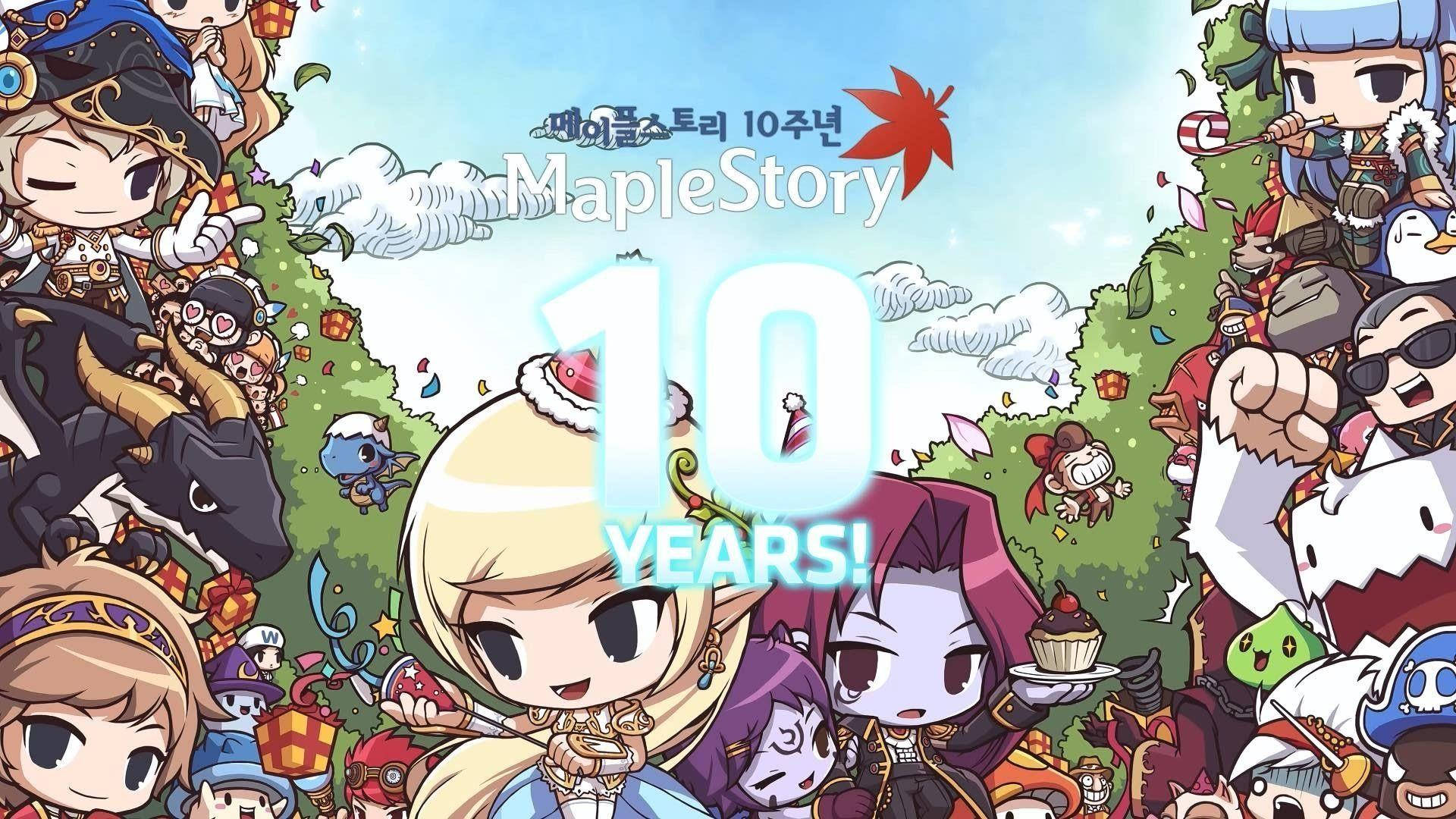 MapleStory, 10 YEARS!, chibi-style characters, Full HD Desktop Wallpaper