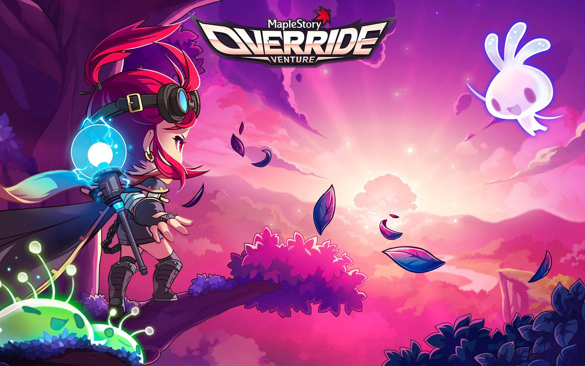 Maplestory, sunset view, red-haired anime character, Full HD Desktop Wallpaper