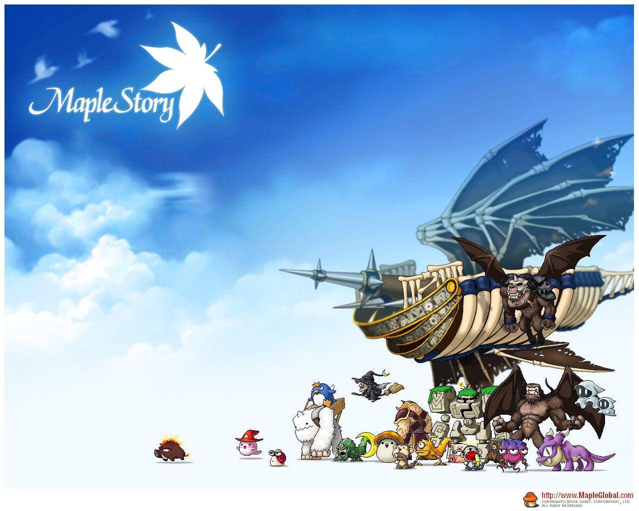 Maplestory, giant flying ship, bright blue sky, HD Desktop Wallpaper