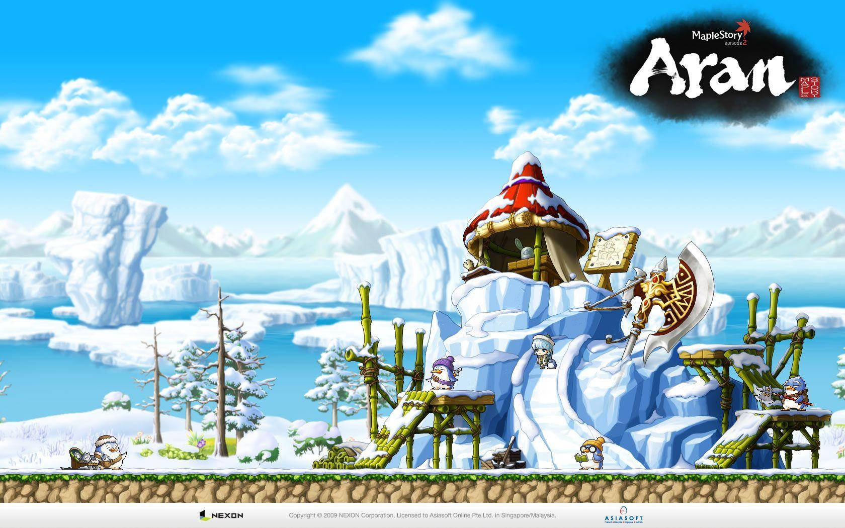 Ice Slide, Maplestory, snowy mountain village, HD Desktop Wallpaper