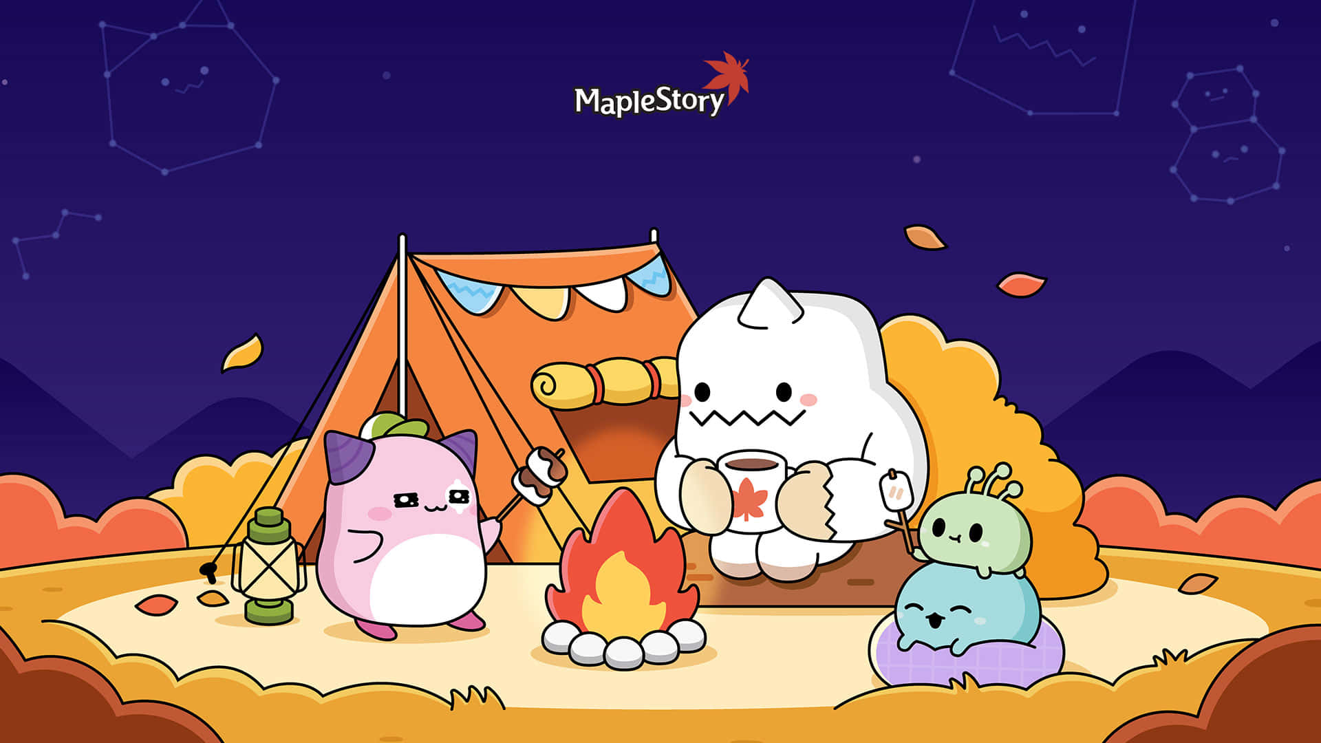 MapleStory, campfire, starry night sky, Full HD Desktop Wallpaper