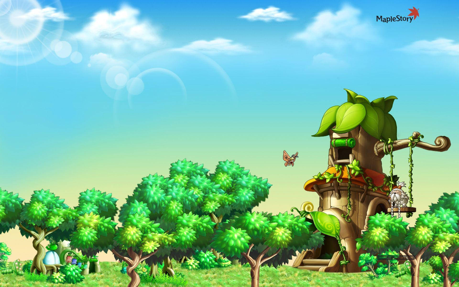 Green Trees Maplestory, treehouse, lush green trees, Full HD Desktop Wallpaper