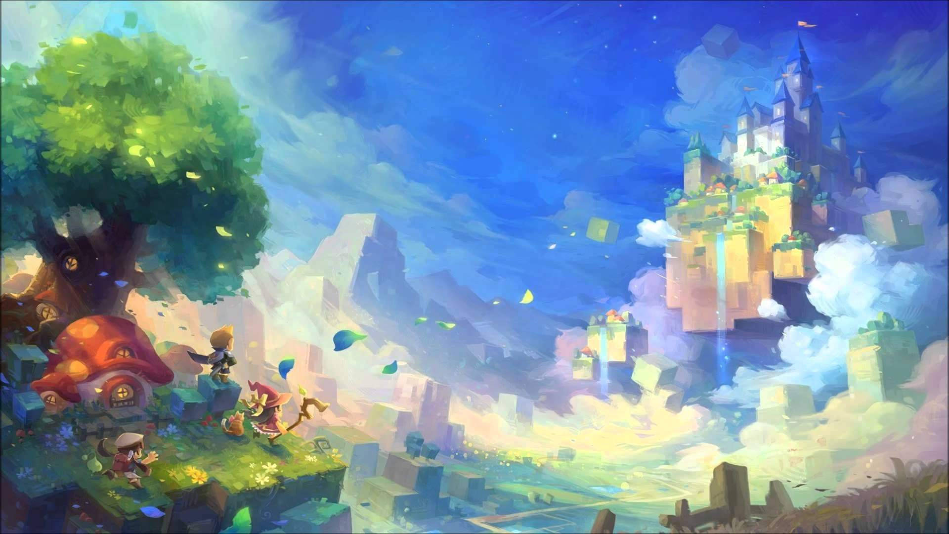 Maplestory 2, fantasy landscape, floating castle, Full HD Desktop Wallpaper