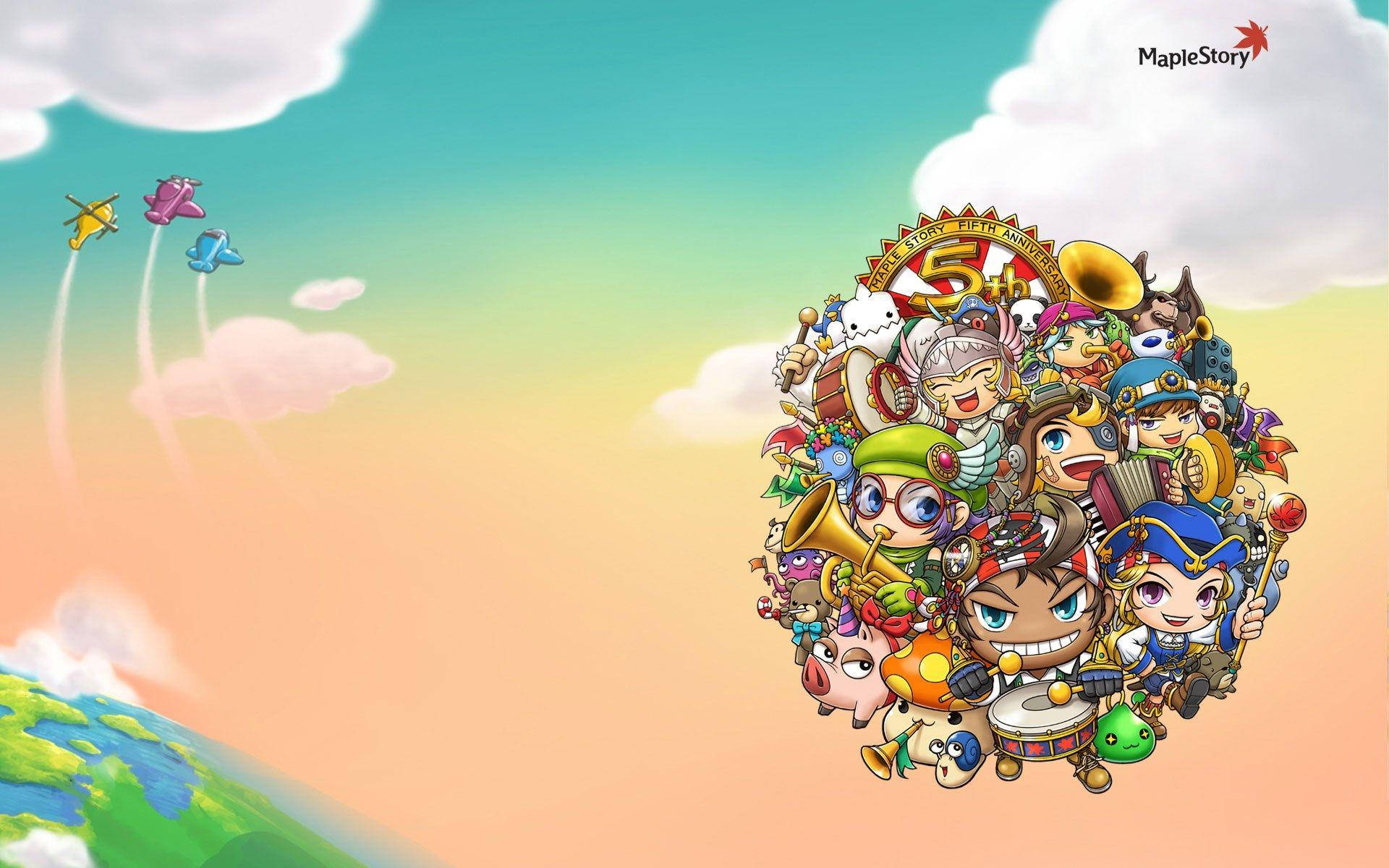 MapleStory, cartoon celebration, MapleStory characters, Full HD Desktop Wallpaper