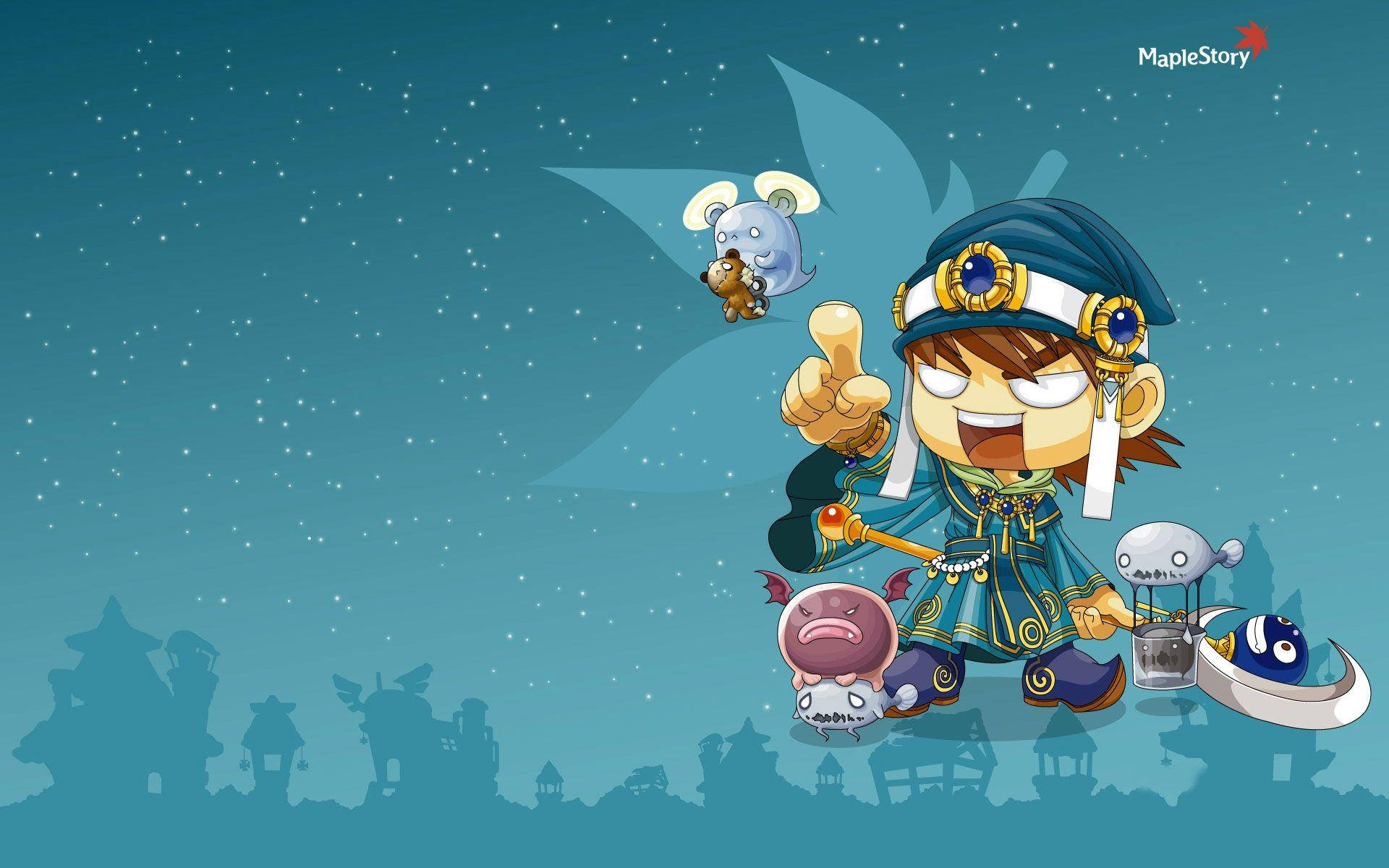 Maplestory, anime character, ornate blue gear, Full HD Desktop Wallpaper
