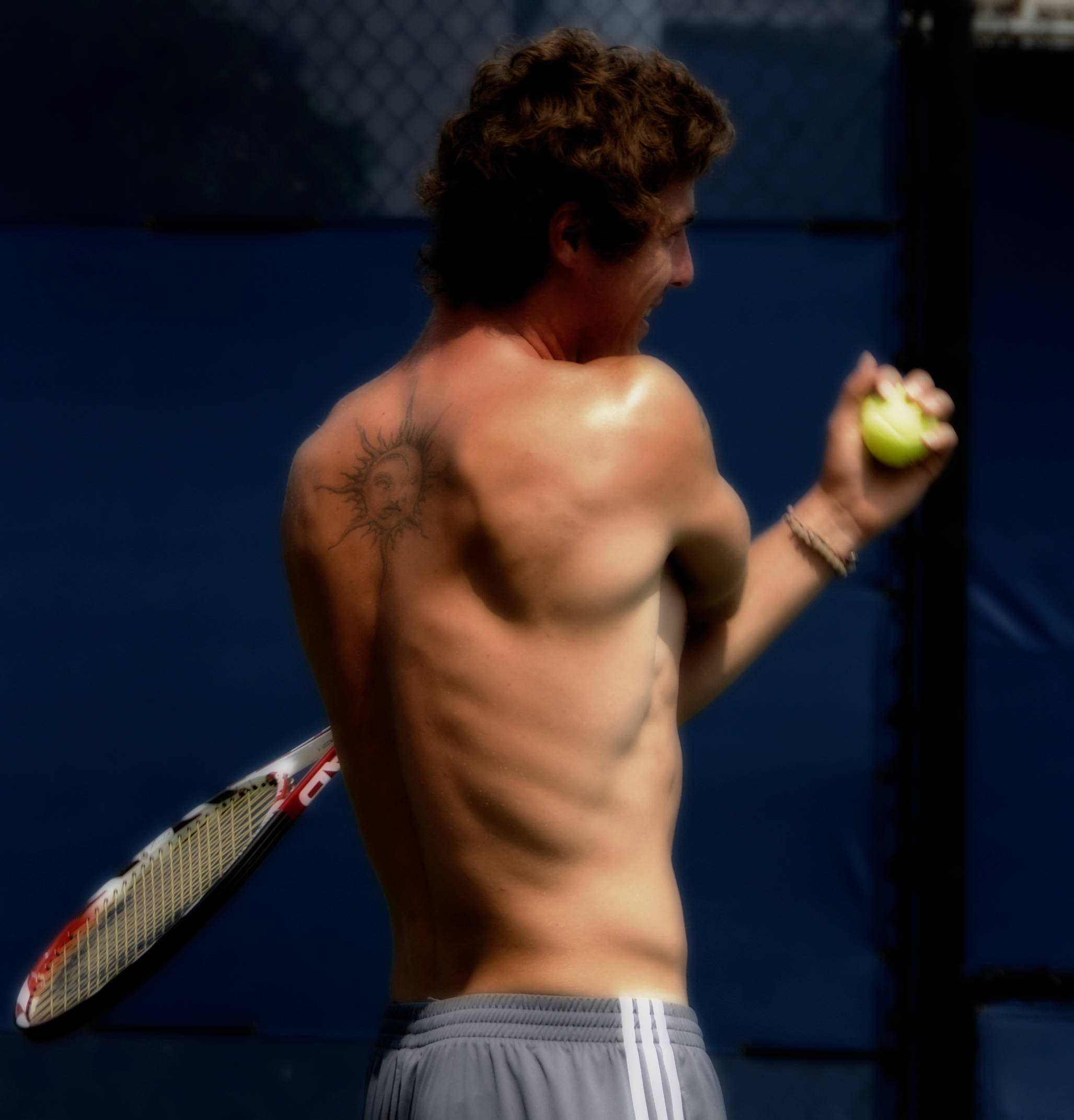 Marat Safin, tennis ball, blue court, Full HD Phone Wallpaper