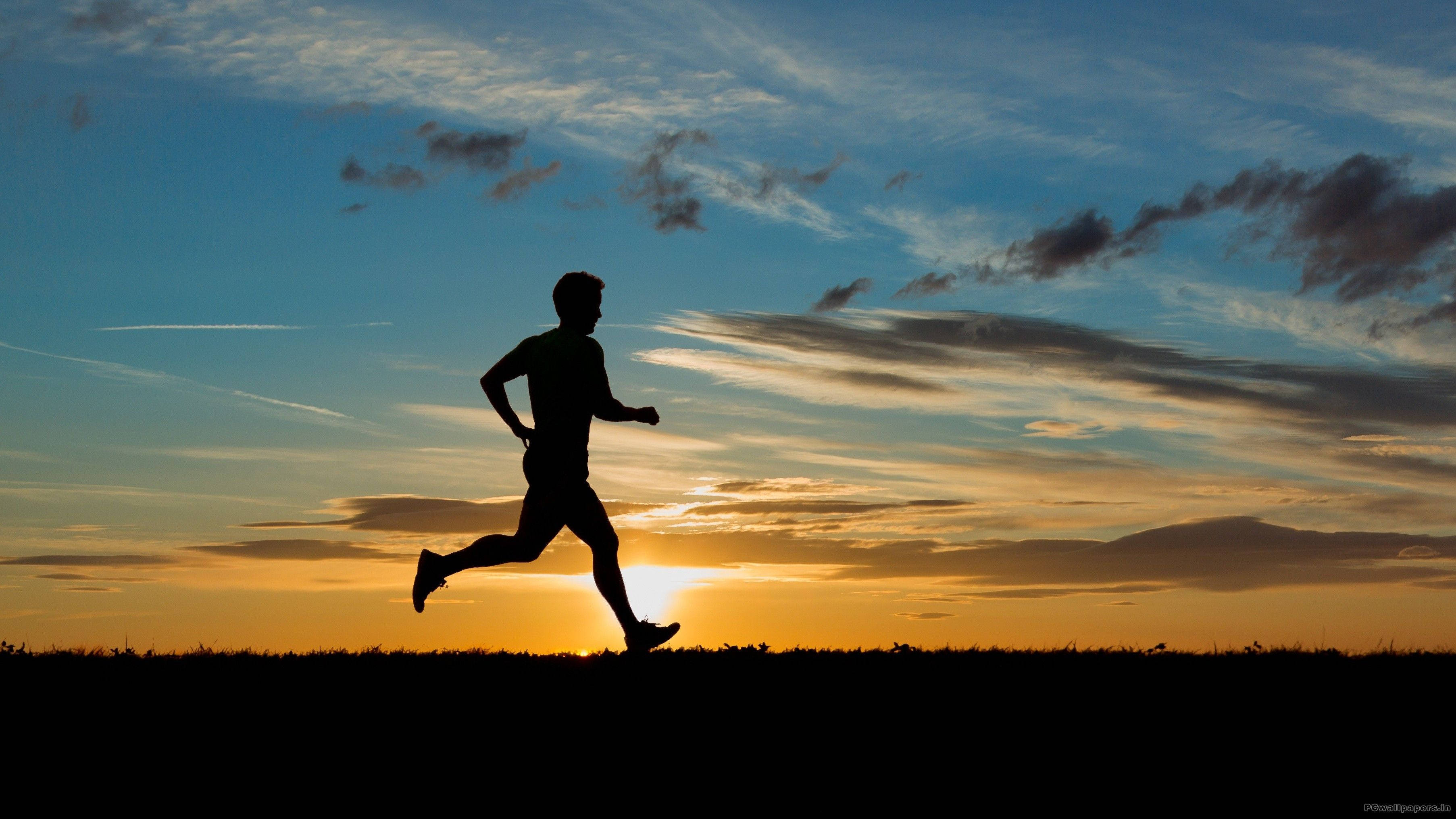 athlete silhouette, marathon, sunset, 2K Desktop Wallpaper