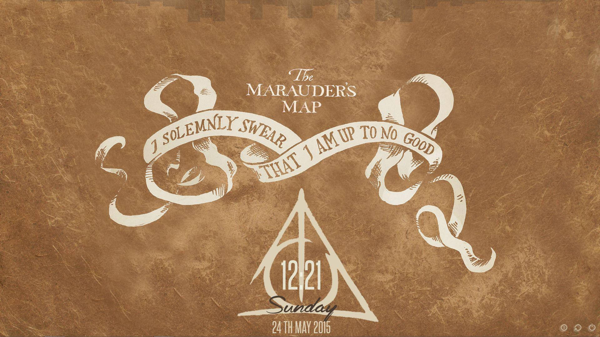 Marauders Map, vintage parchment-style, swirling ribbon text, Full HD Desktop Wallpaper
