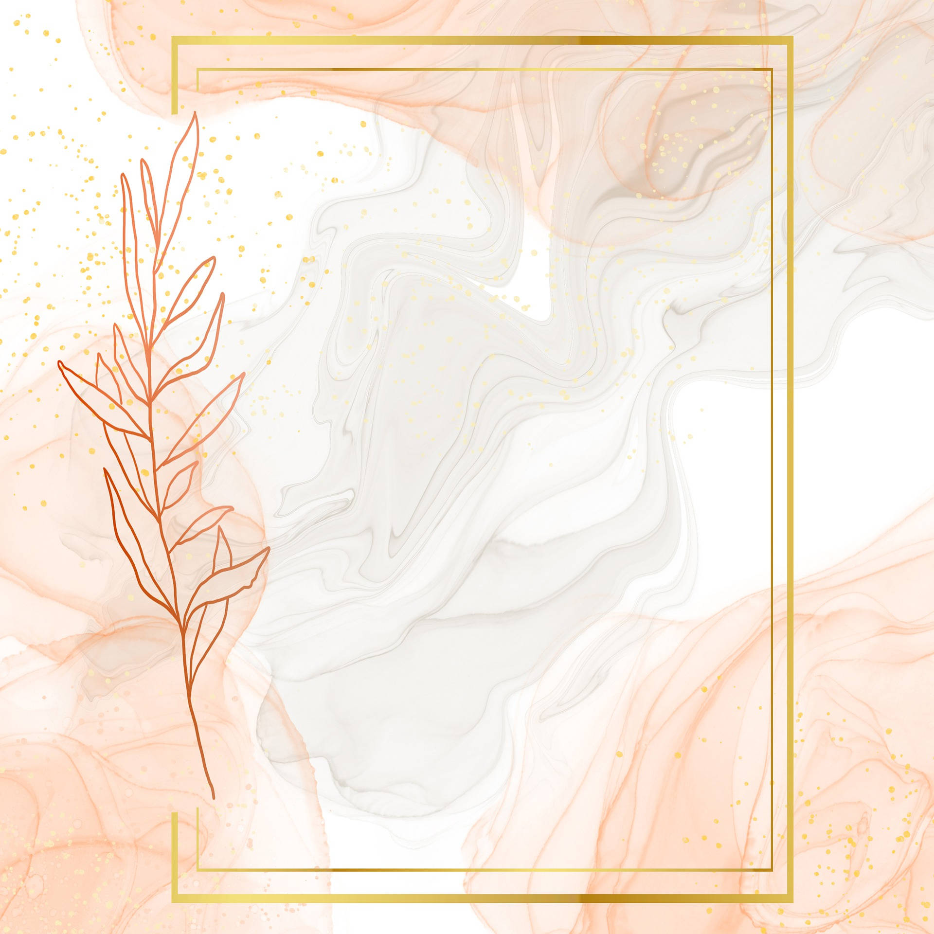 marble laptop, peach swirls, gold frame, Full HD Desktop Wallpaper