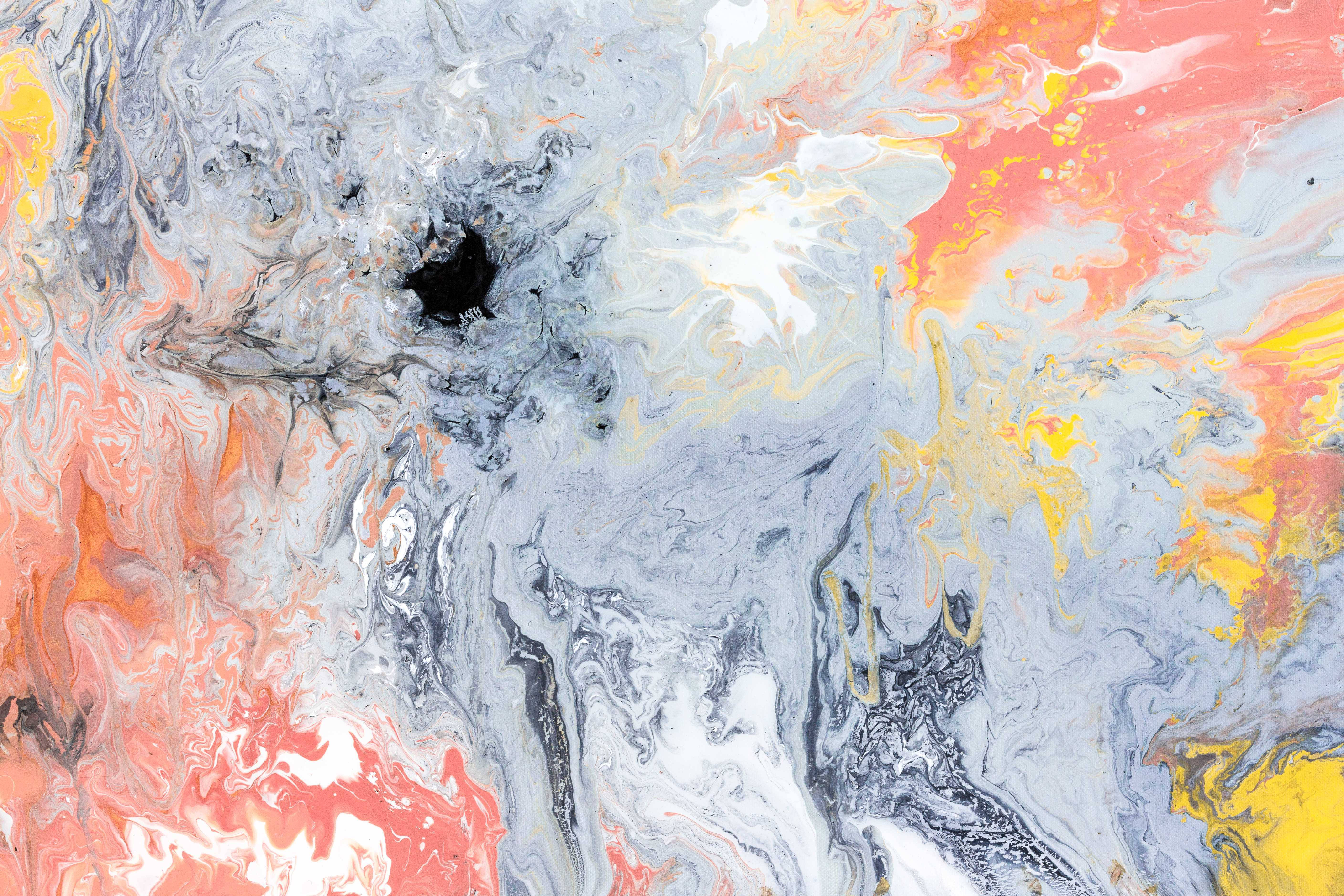 multicolored marble desktop, coral peach yellow, silver gray, 5K Desktop Wallpaper