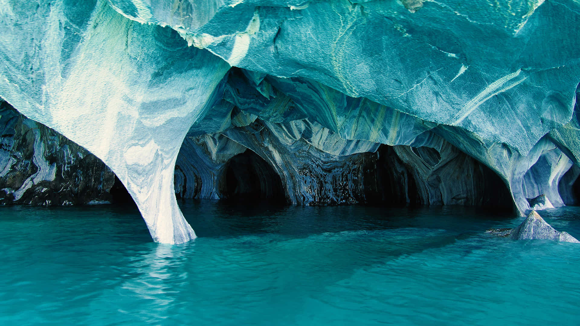 Blue Marble Cave Laptop, turquoise ice cave, jagged crystalline formations, Full HD Desktop Wallpaper