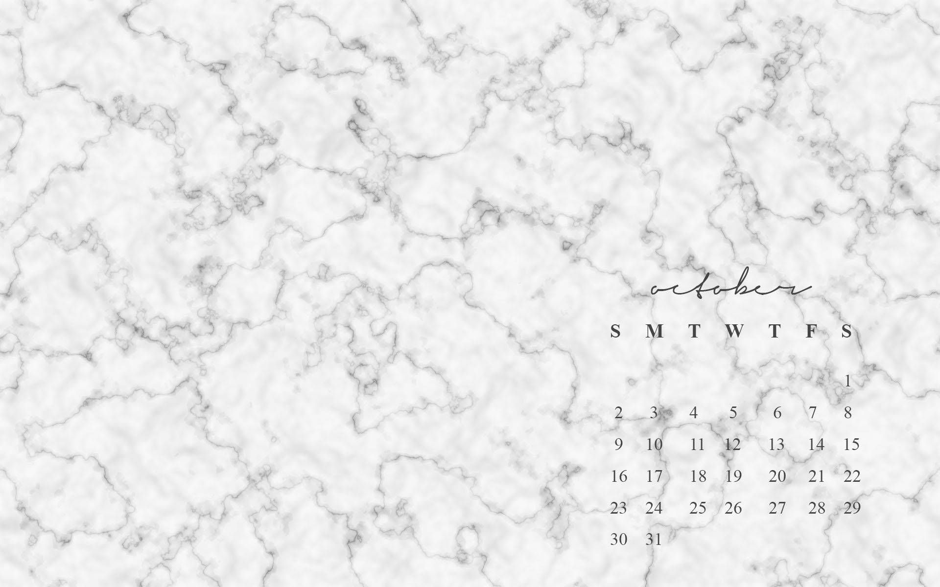 white marble, gray veins, October calendar, Full HD Desktop Wallpaper