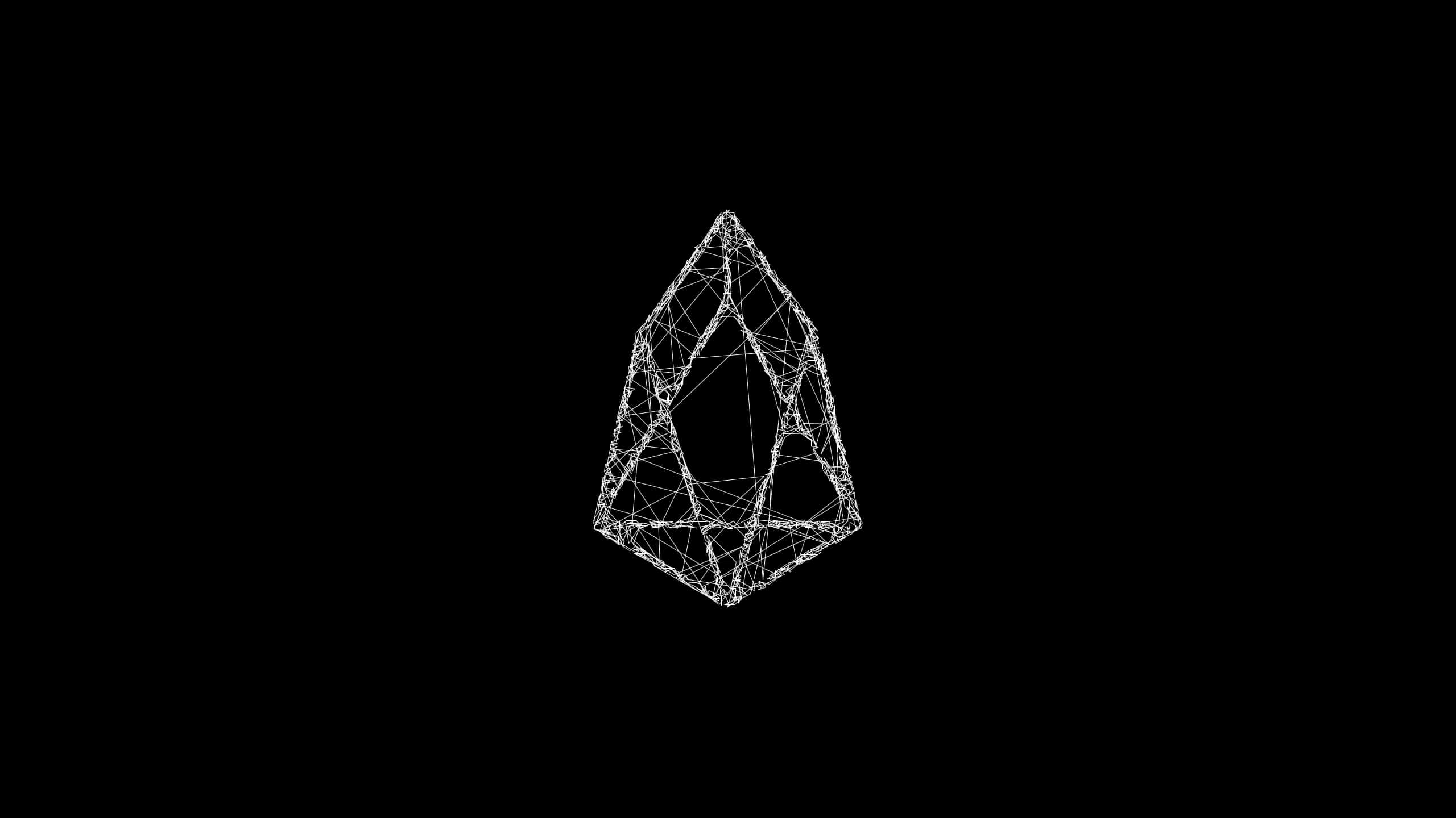 black background, white wireframe, geometric crystal shape, 2K Desktop Wallpaper