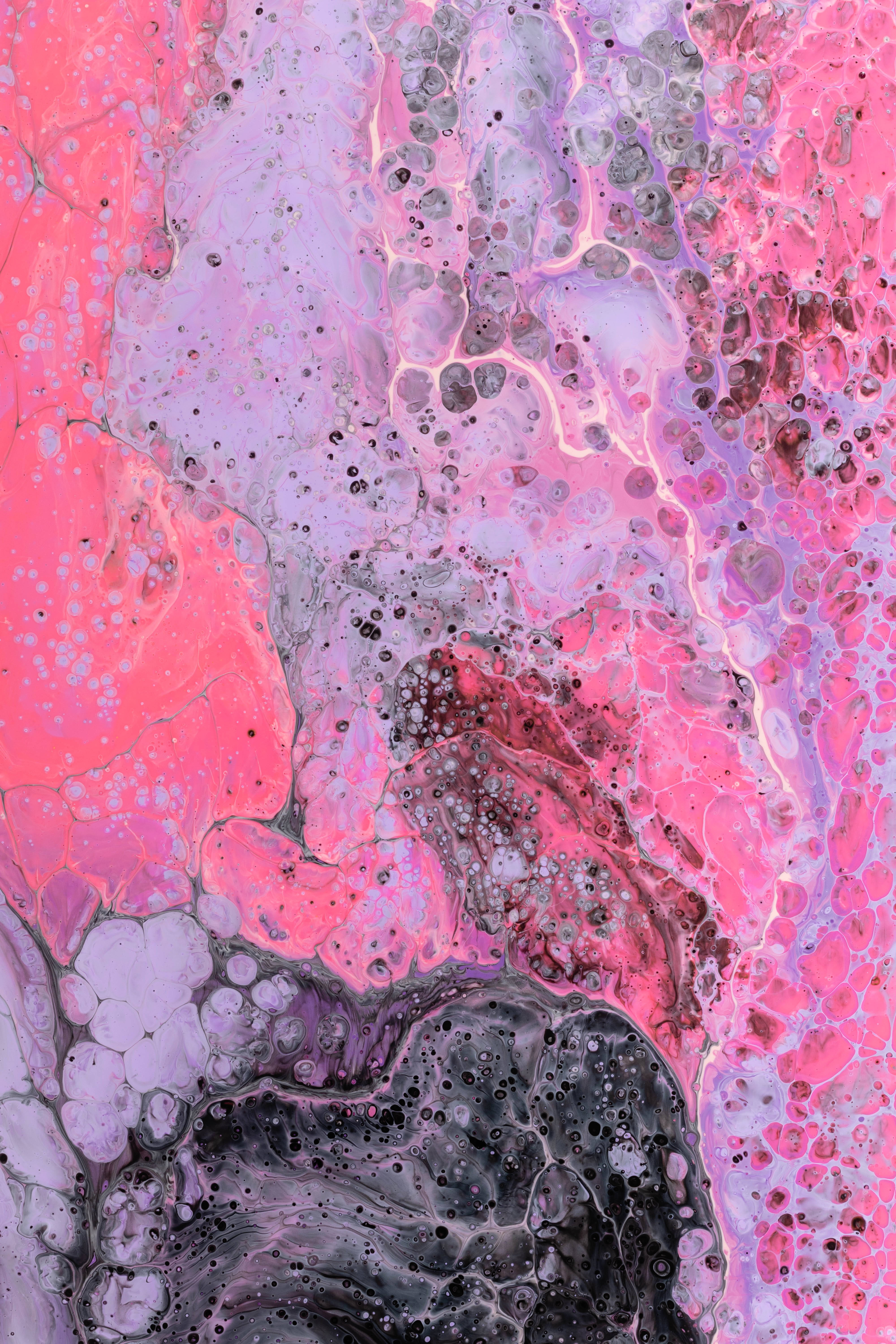 Marble Pink Lilac And Black Surface, pink lavender, black marbled patterns, 5K Phone Wallpaper