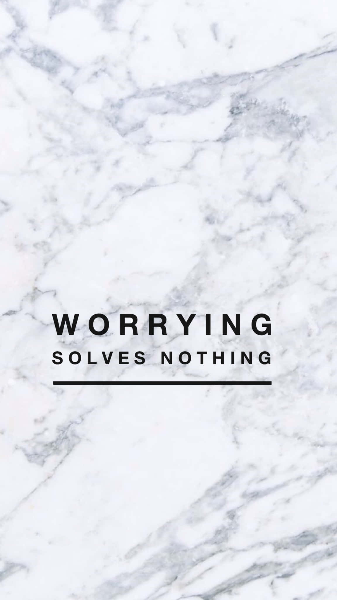 white marble background, bold black text, worrying solves nothing, Full HD Phone Wallpaper