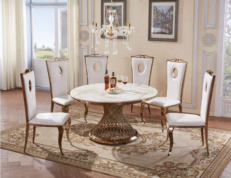rose gold marble, round marble table, gold chairs, SD Desktop Wallpaper