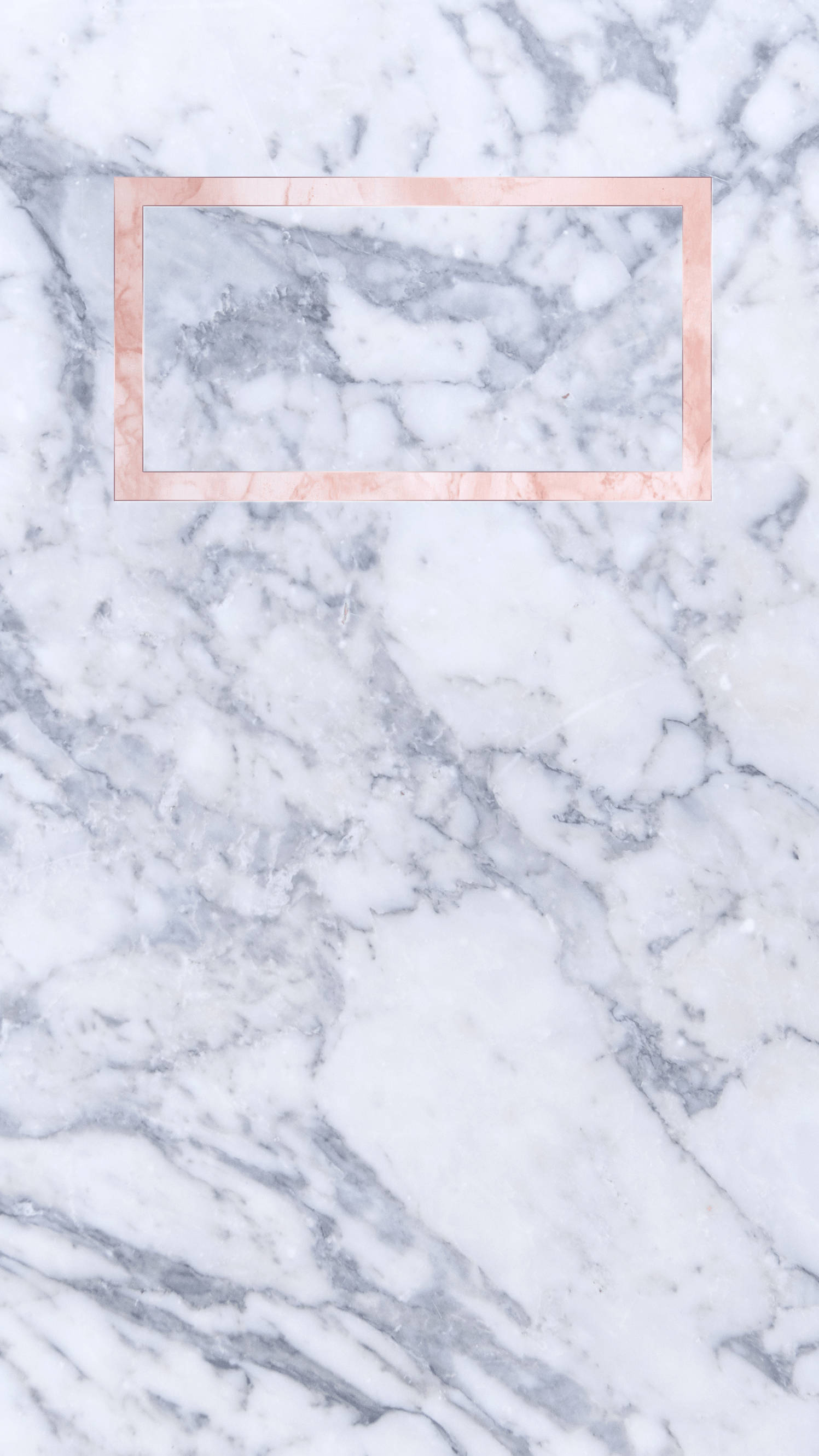 Marble, white and gray marble surface, rose gold rectangular frame, 2K Phone Wallpaper