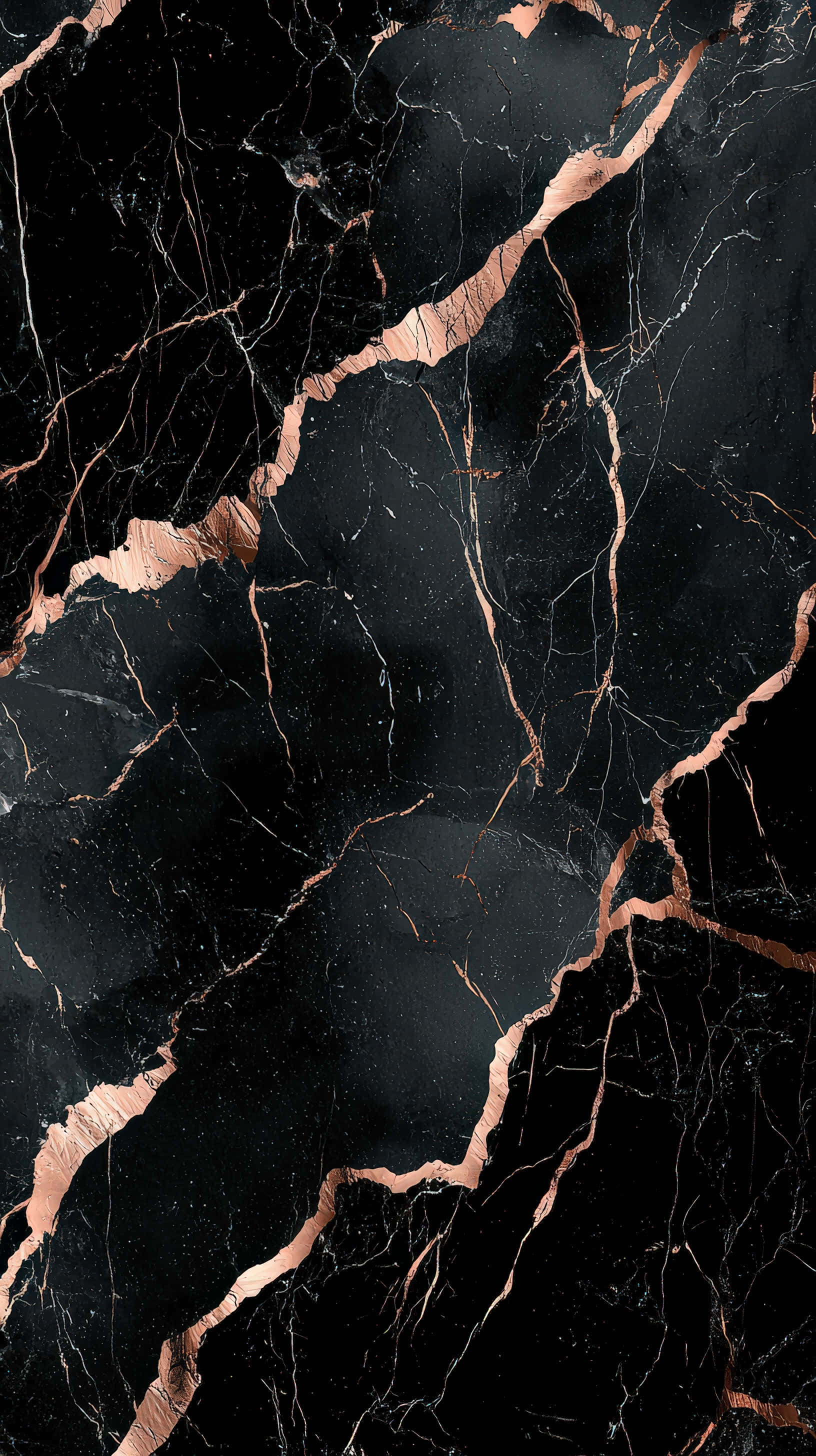 black marble, rose gold veining, white cracks, 2K Phone Wallpaper