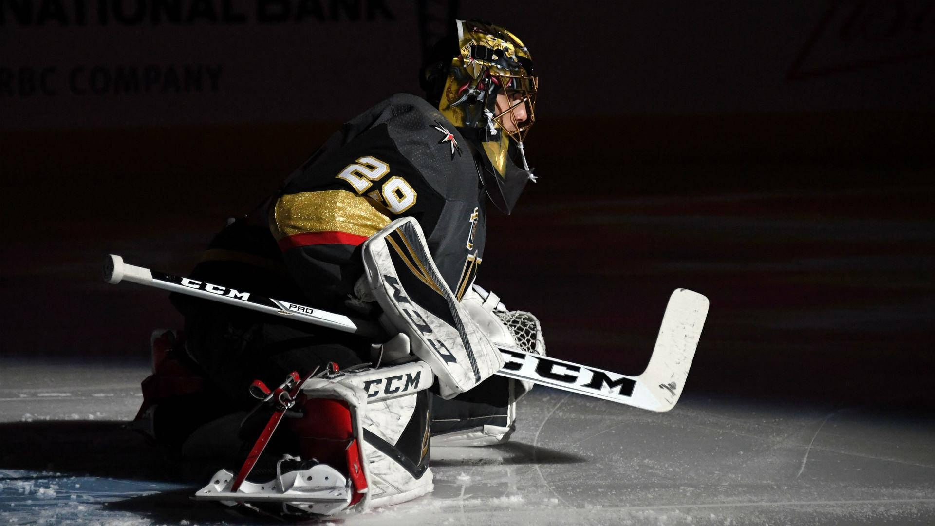 Marc Andre Fleury, black gold gear, ice, Full HD Desktop Wallpaper
