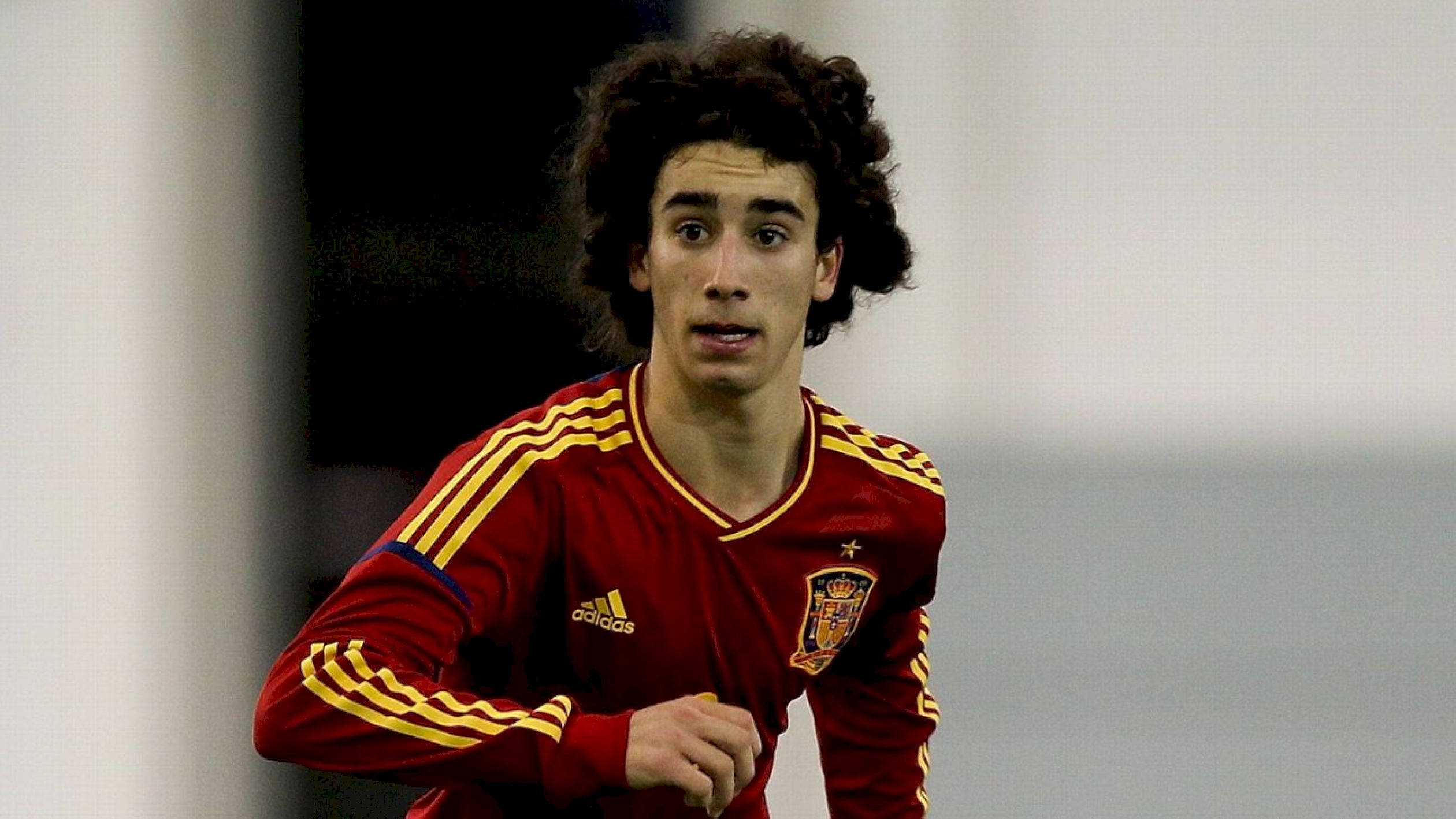 Marc Cucurella, red Spain jersey, curly hair, Full HD Desktop Wallpaper