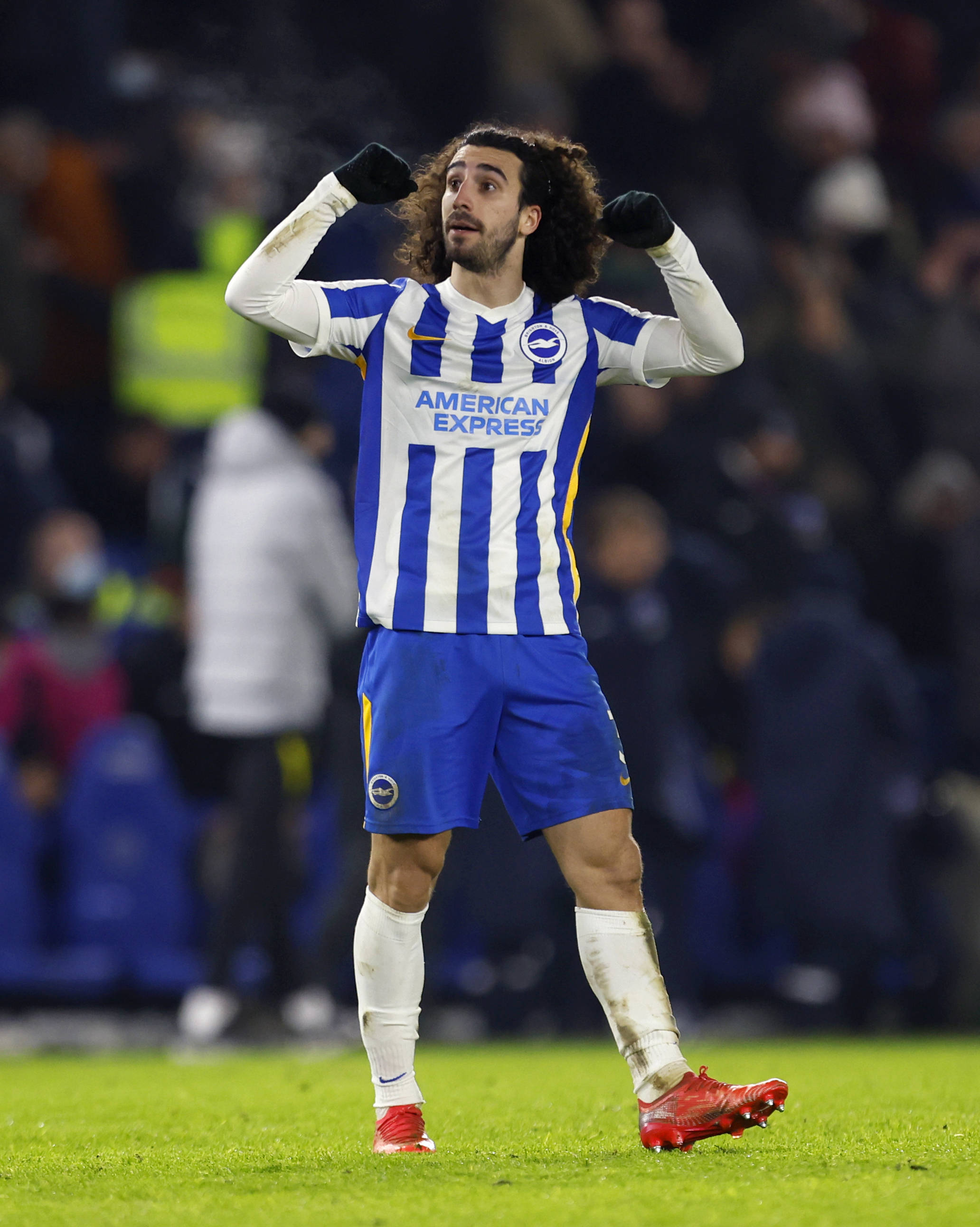 Marc Cucurella, red shoes, blue and white striped jersey, 2K Phone Wallpaper