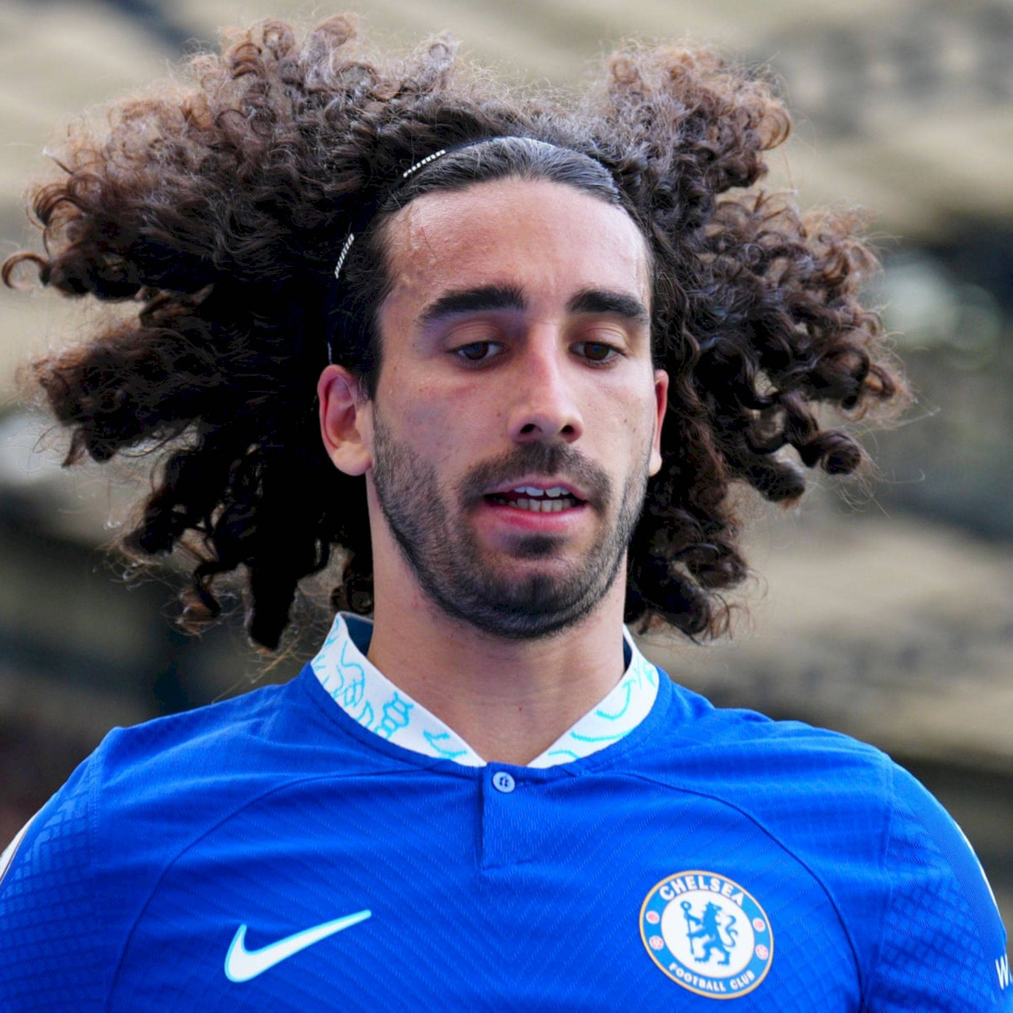 Marc Cucurella, blue Chelsea FC jersey, wild curly hair, Full HD Desktop Wallpaper
