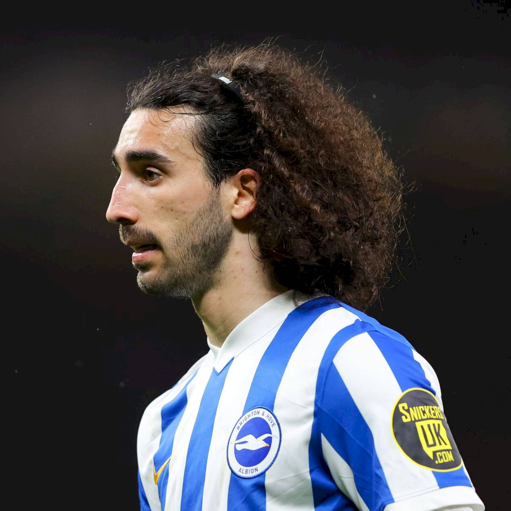 Marc Cucurella, blue and white striped jersey, curly dark hair, Full HD Desktop Wallpaper