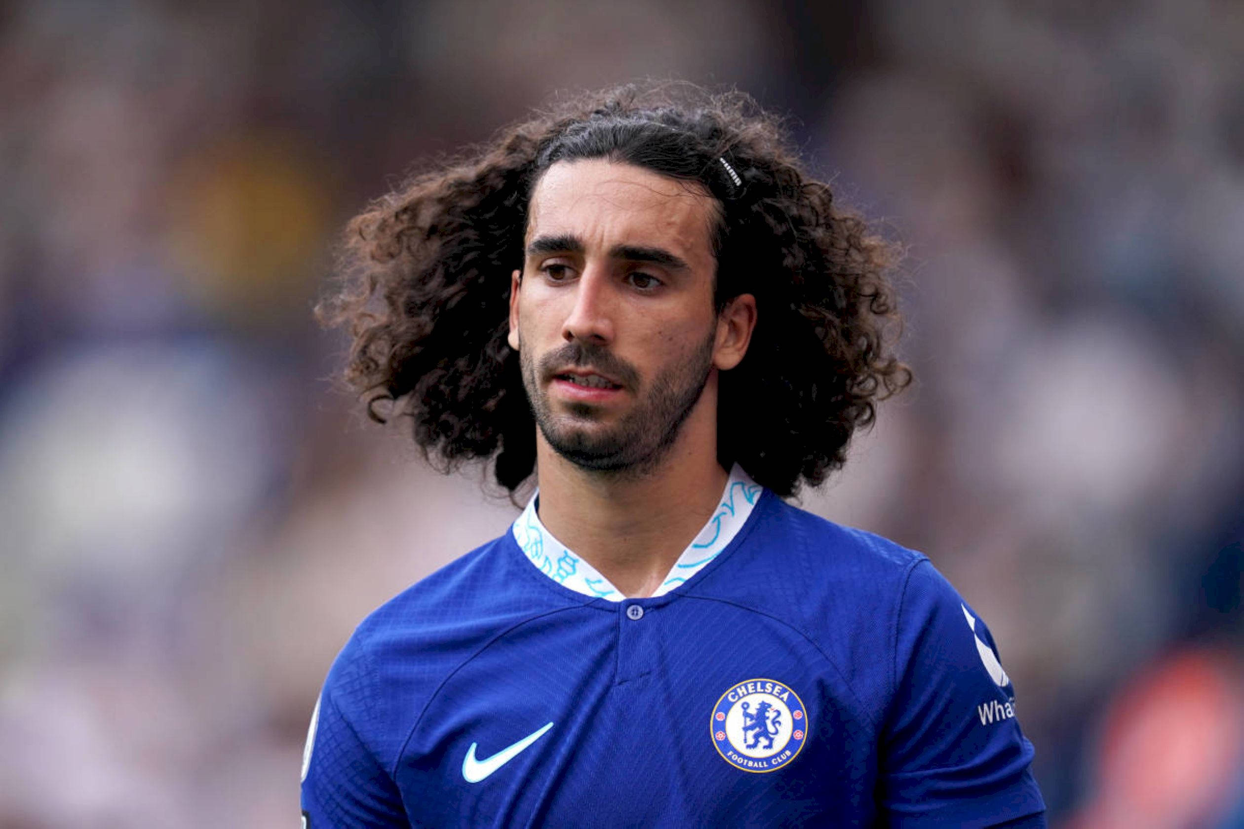 Marc Cucurella, blue Chelsea FC jersey, curly dark hair, Full HD Desktop Wallpaper