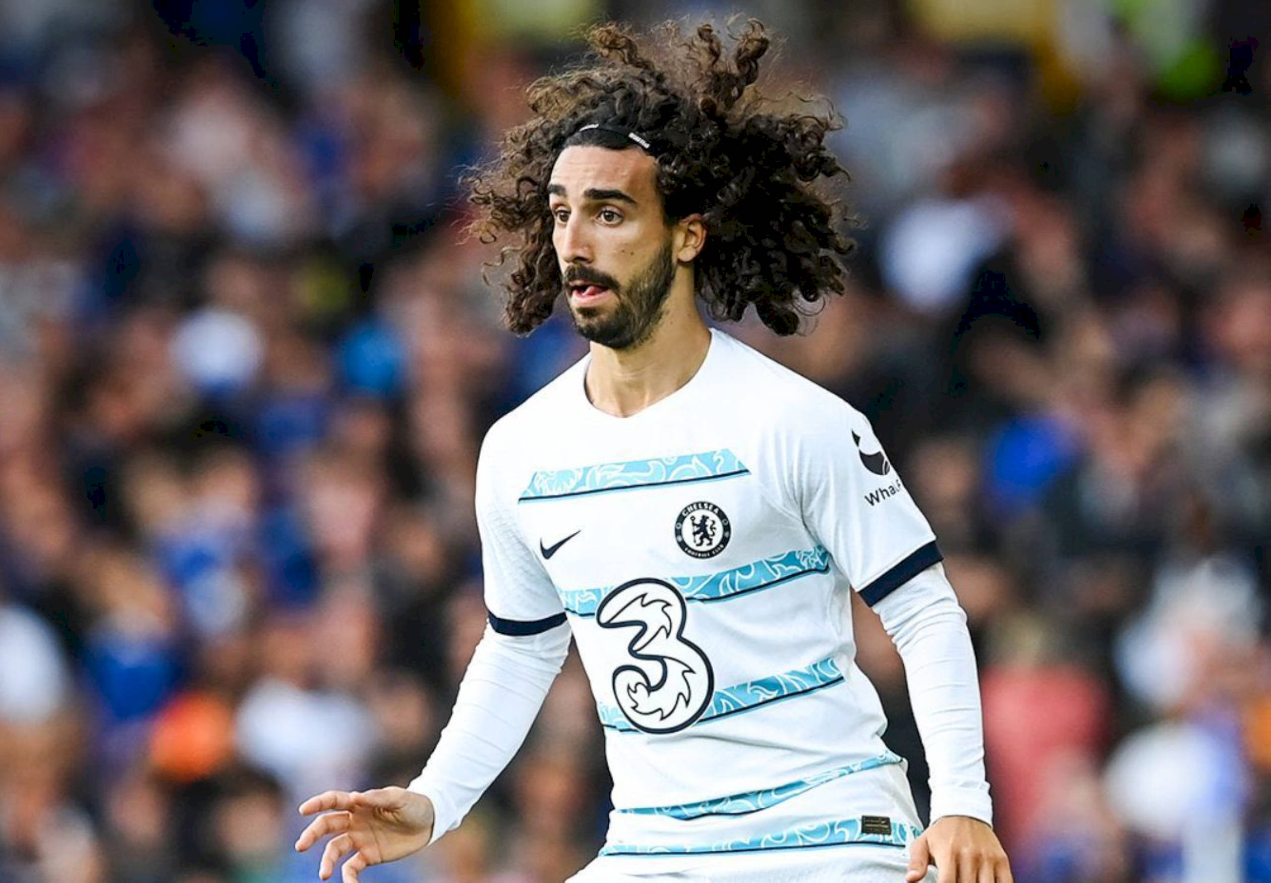 Marc Cucurella, white Chelsea jersey, three white stripes, Full HD Desktop Wallpaper