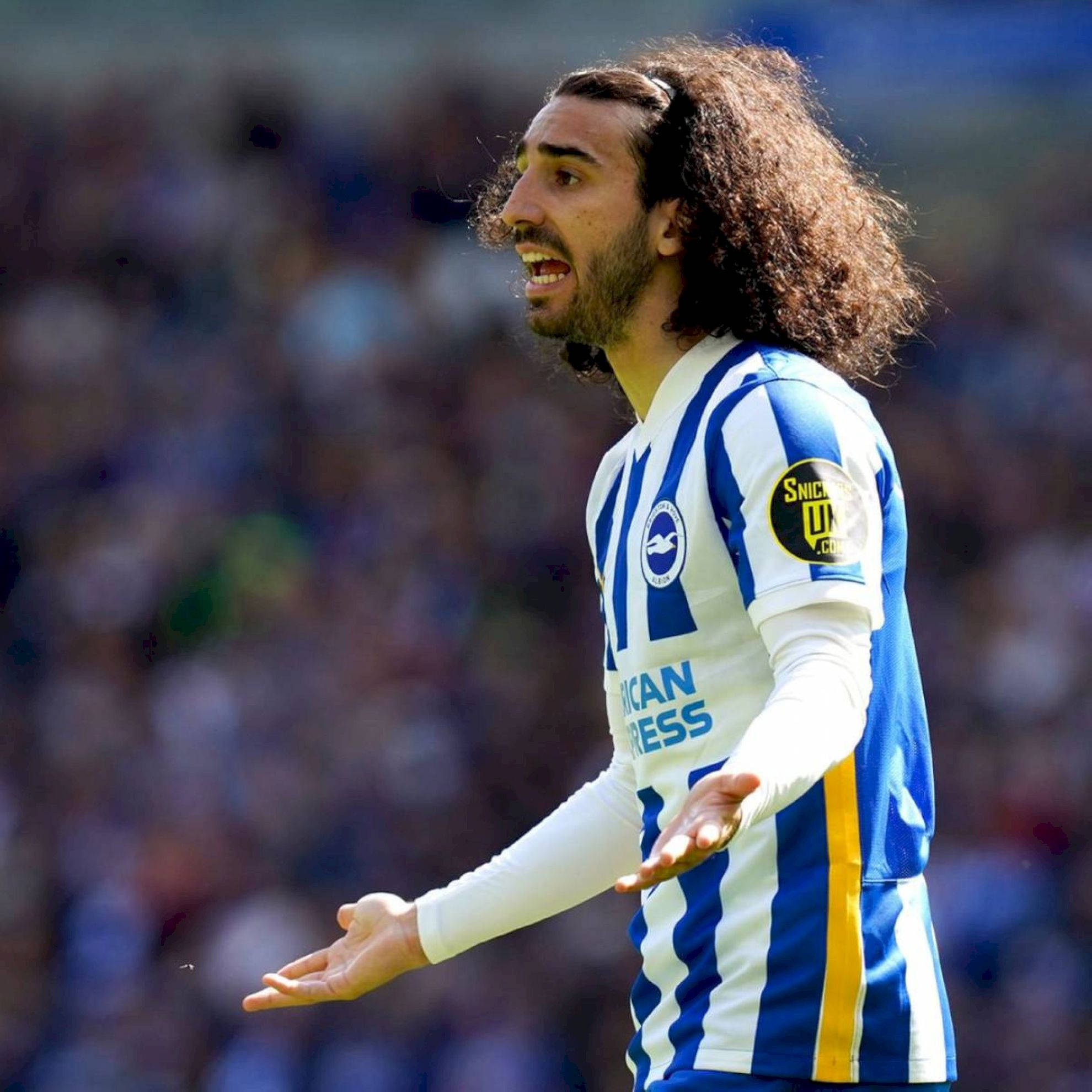 Marc Cucurella, blue and white striped jersey, curly hair, Full HD Desktop Wallpaper