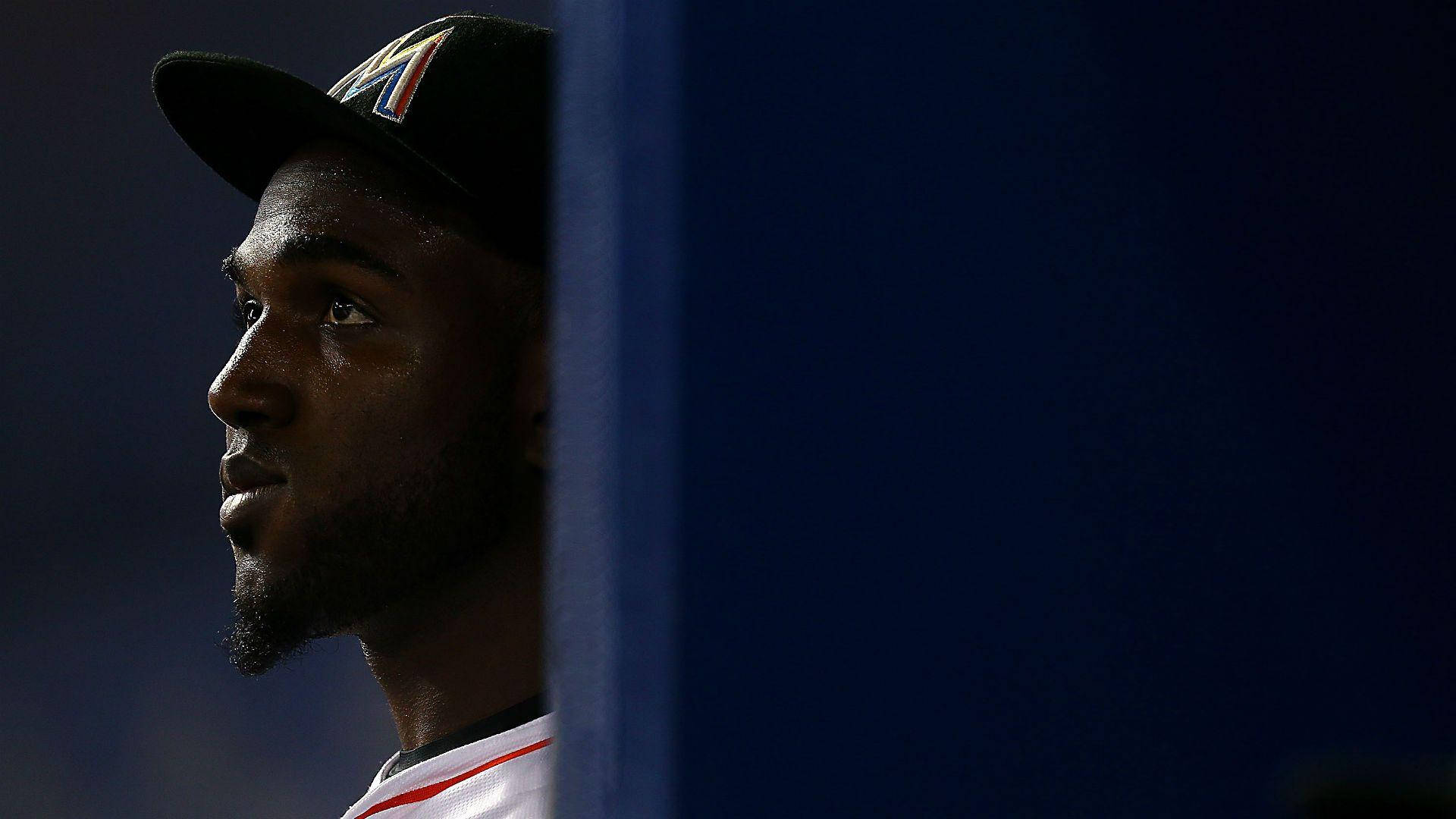 Marcell Ozuna, cap, blue barrier, Full HD Desktop Wallpaper