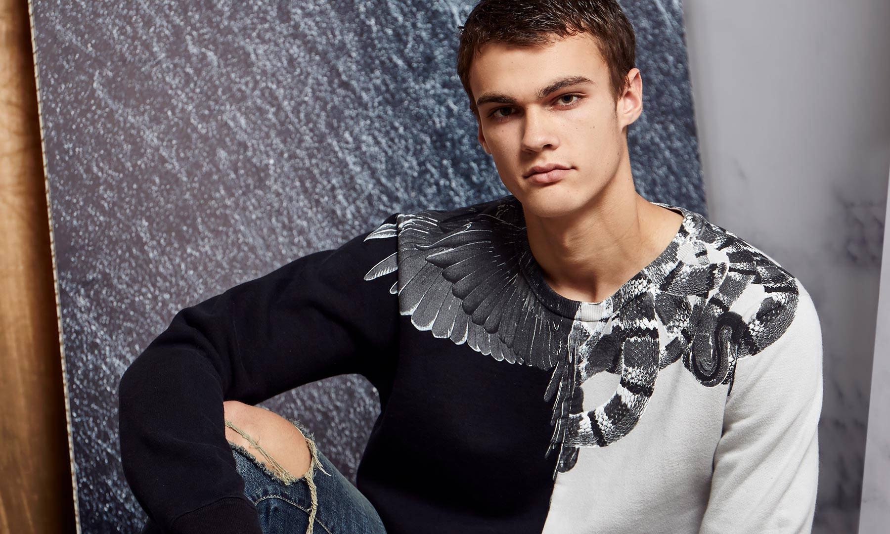 Marcelo Burlon, black and white graphic sweater, wing and snake motifs, HD Desktop Wallpaper