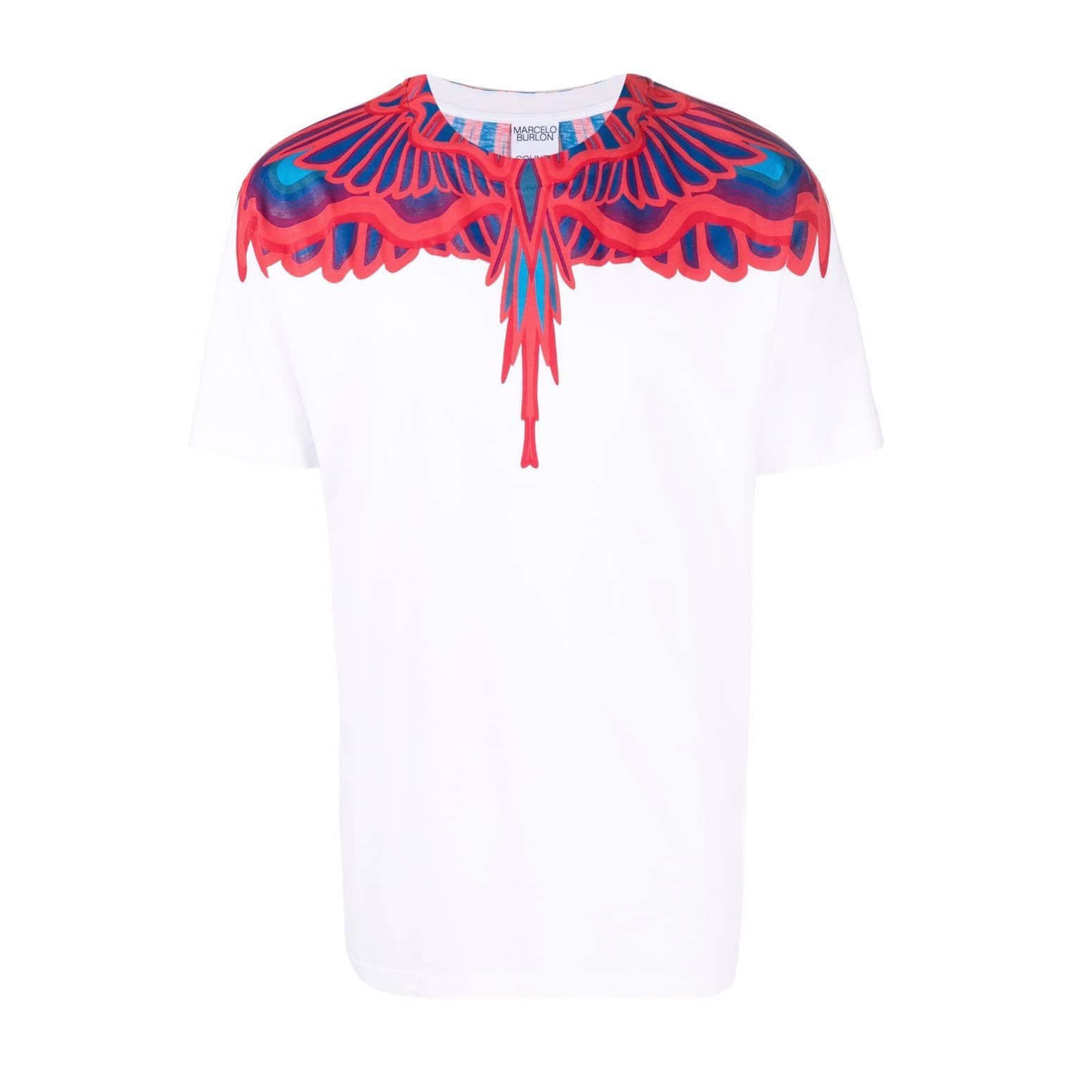 Marcelo Burlon, red purple blue wings, white t-shirt, HD Desktop Wallpaper