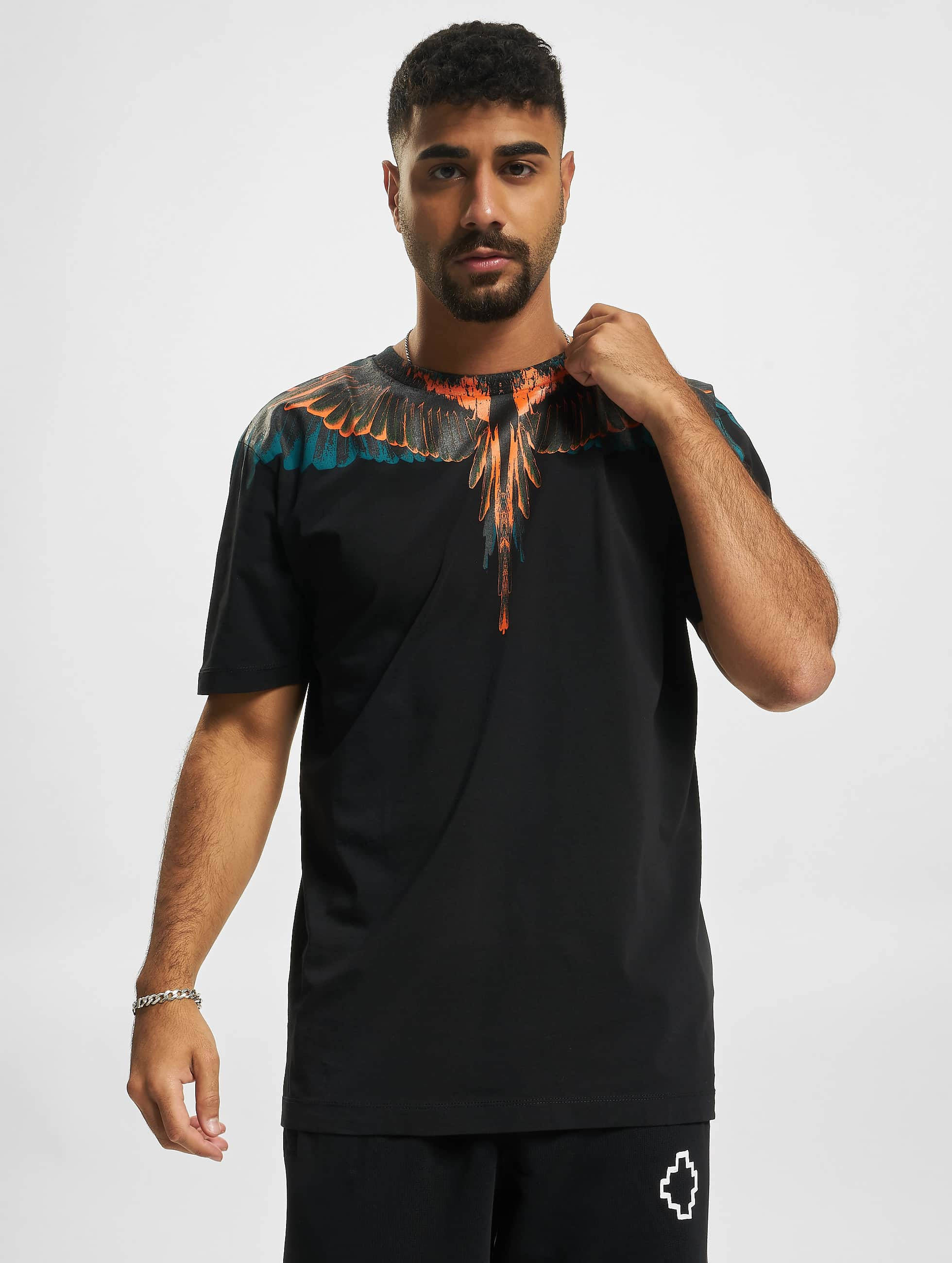 Blue Orange Wings Shirt, Marcelo Burlon, orange and teal wing graphics, 2K Phone Wallpaper