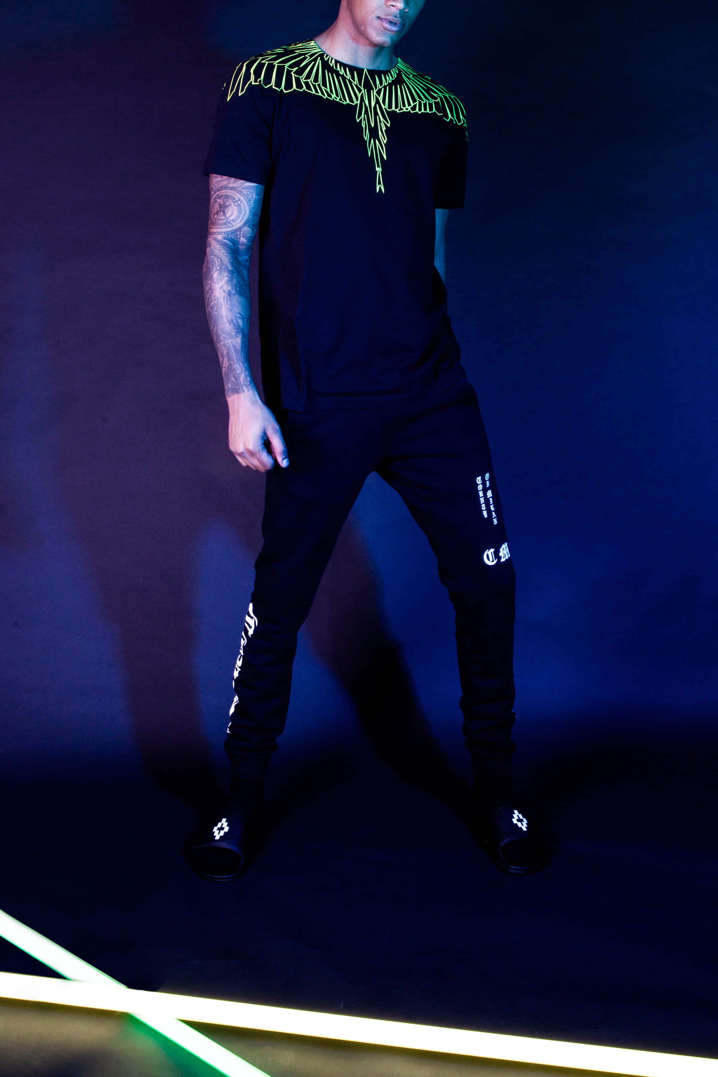 Marcelo Burlon, glow in the dark, neon green wing graphics, 2K Phone Wallpaper