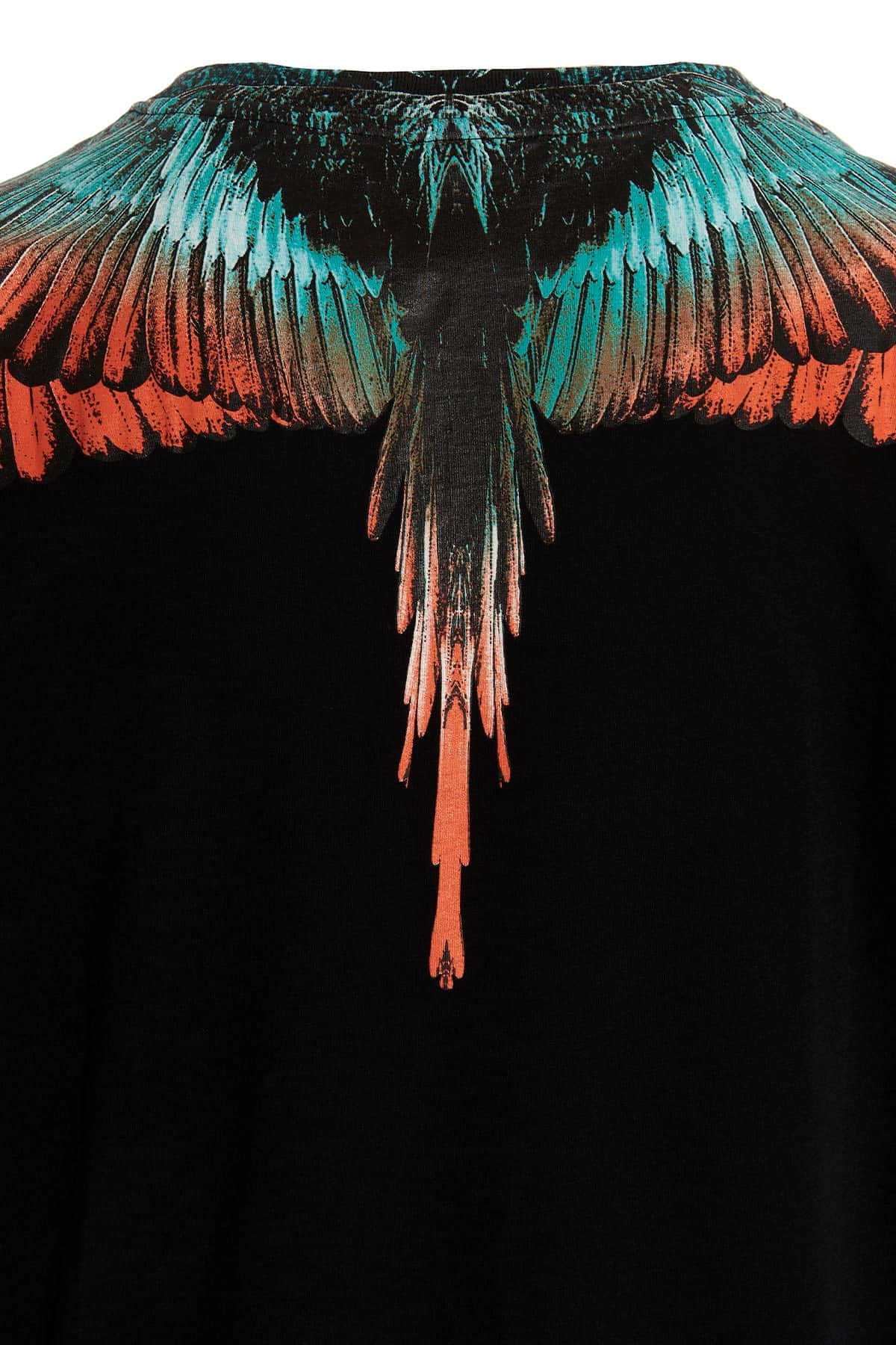 bluish green orange wings, Marcelo Burlon, teal and orange feathers, HD Phone Wallpaper