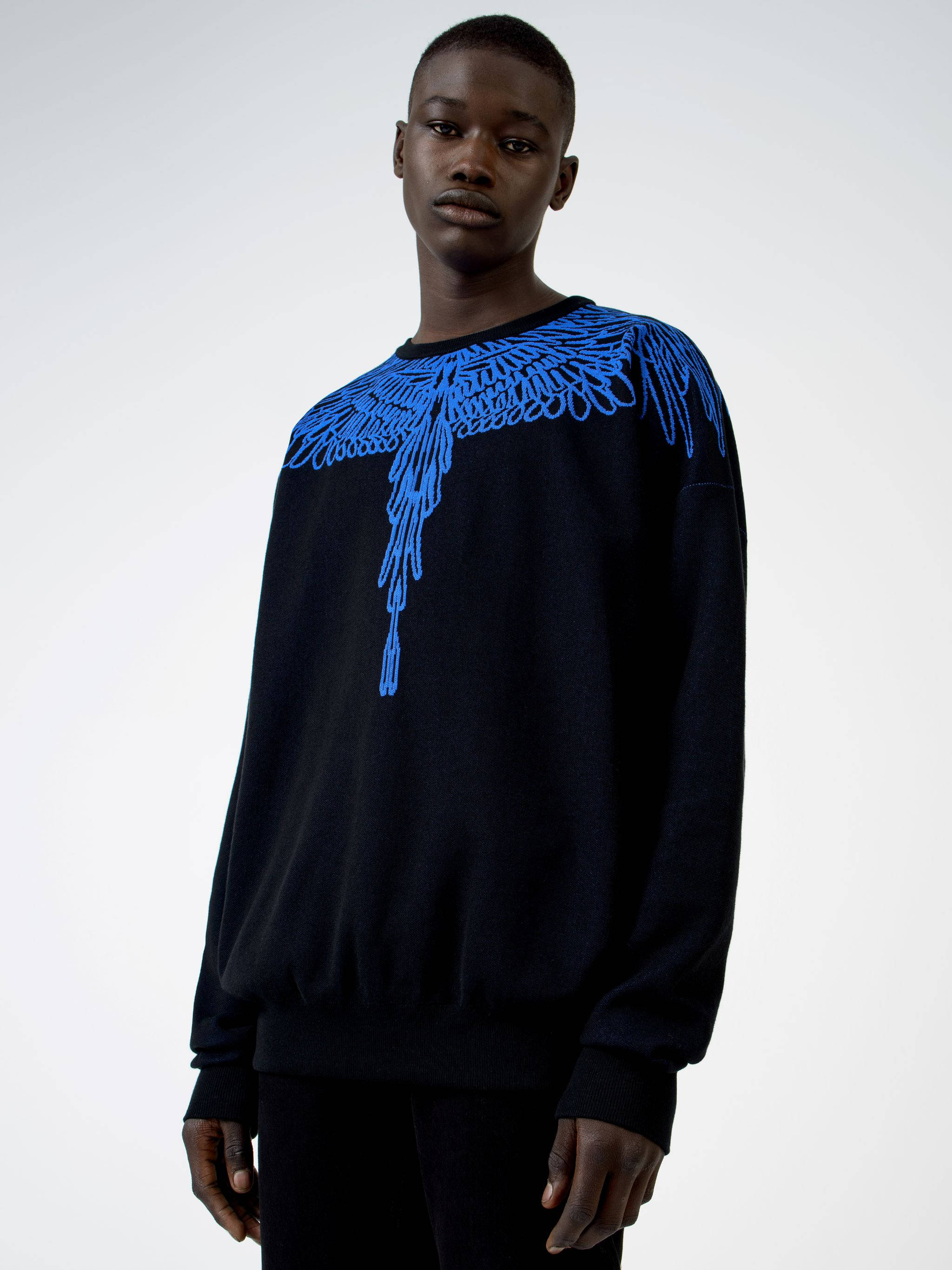 Marcelo Burlon, blue wings print hoodie, bold blue embroidered wing design, 2K Phone Wallpaper