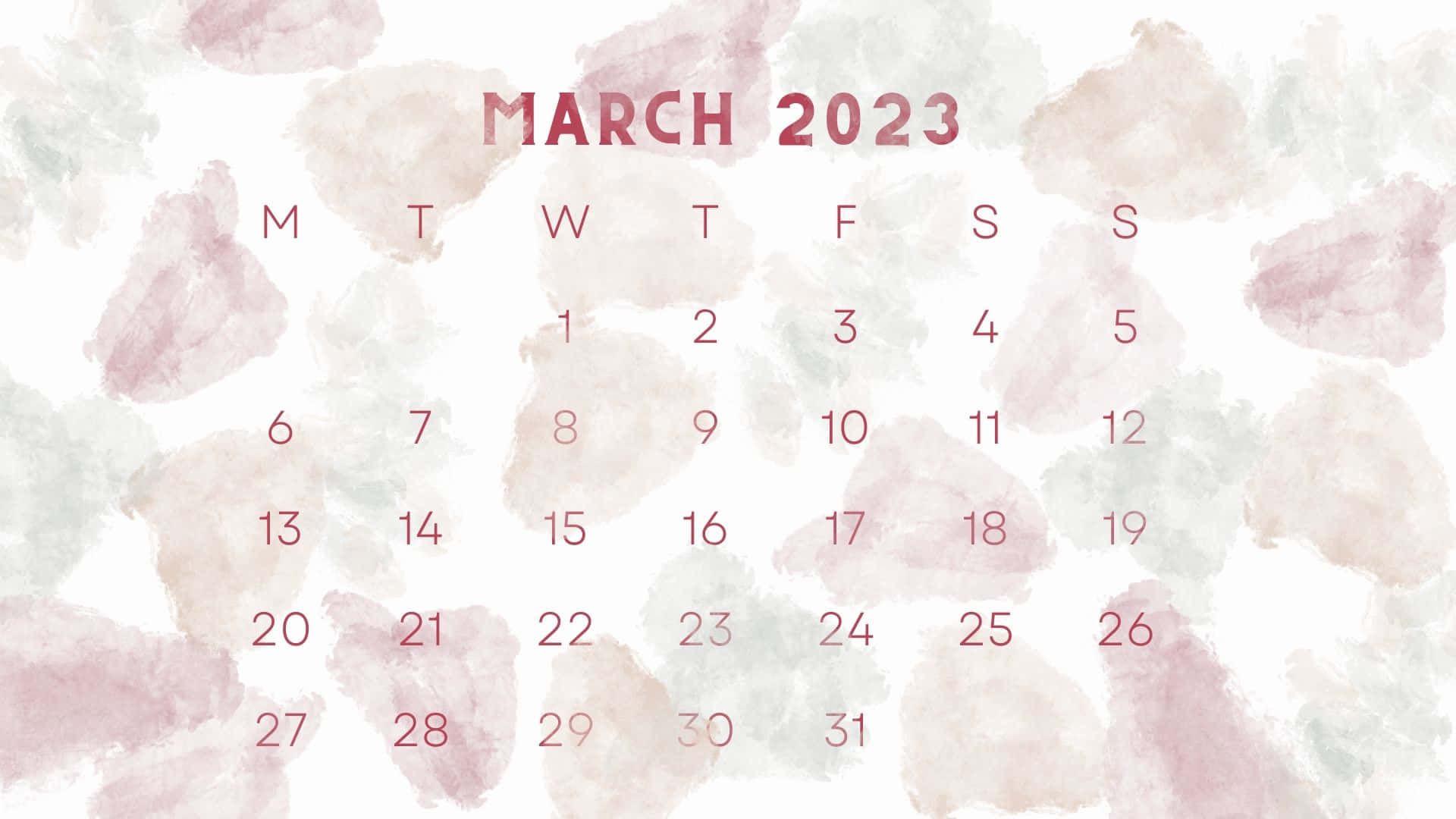 March 2023 Calendar, soft pink, gray, Full HD Desktop Wallpaper