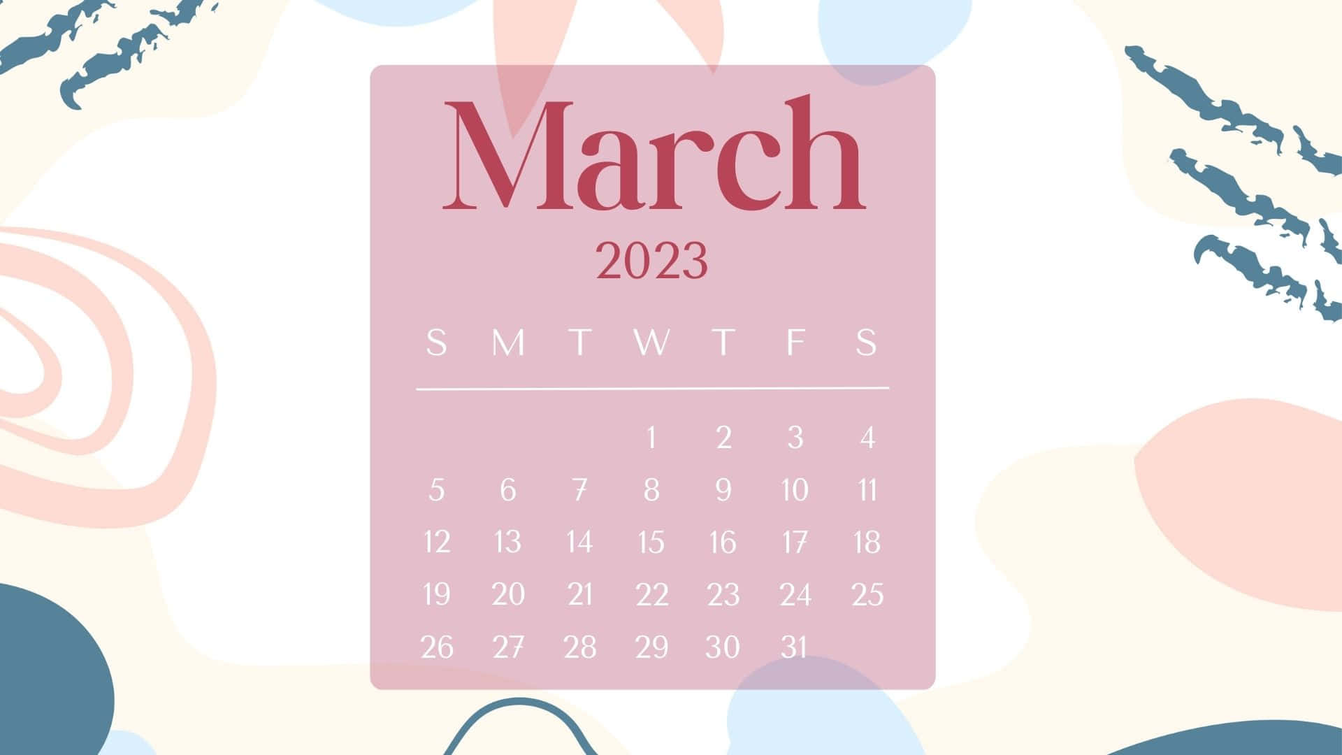 March 2023 Calendar, pastel pink, peach blue, Full HD Desktop Wallpaper