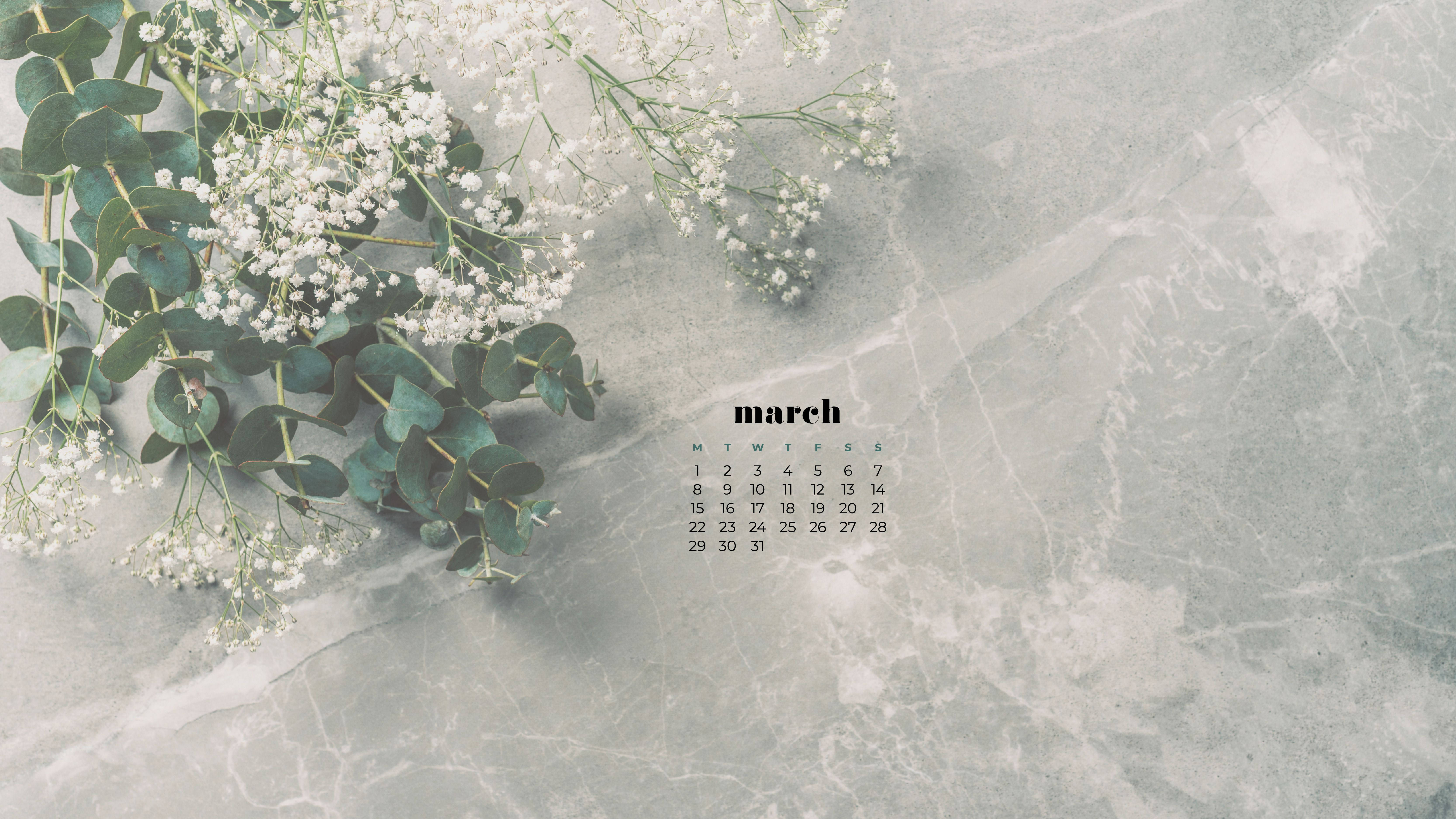 baby's breath, eucalyptus, cool gray marble, 5K Desktop Wallpaper
