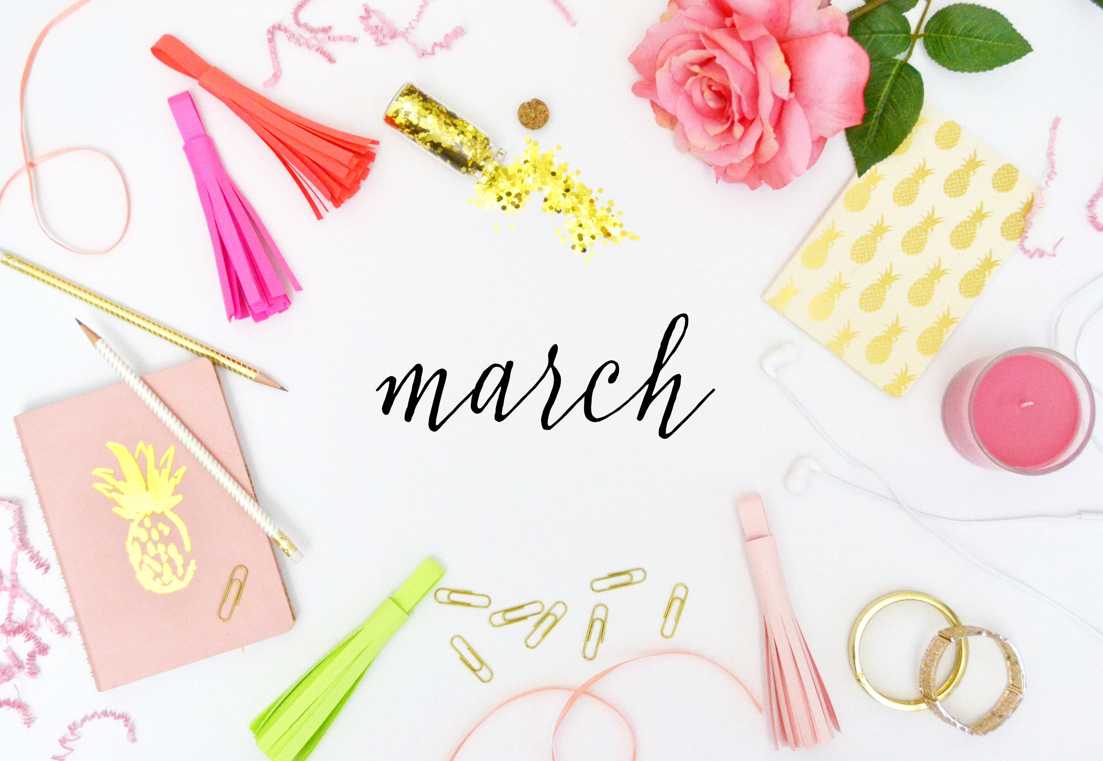 March Landscape Chirography, pink rose gold, pineapple themed, 4K Desktop Wallpaper