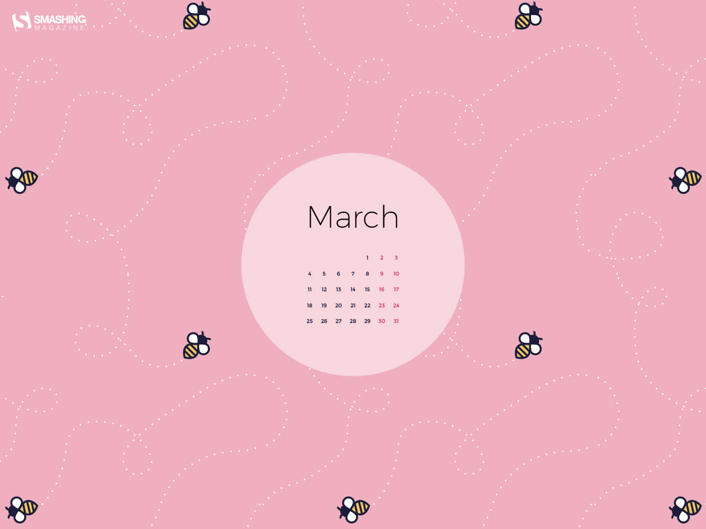 March, pastel pink, cartoon bees, HD Desktop Wallpaper