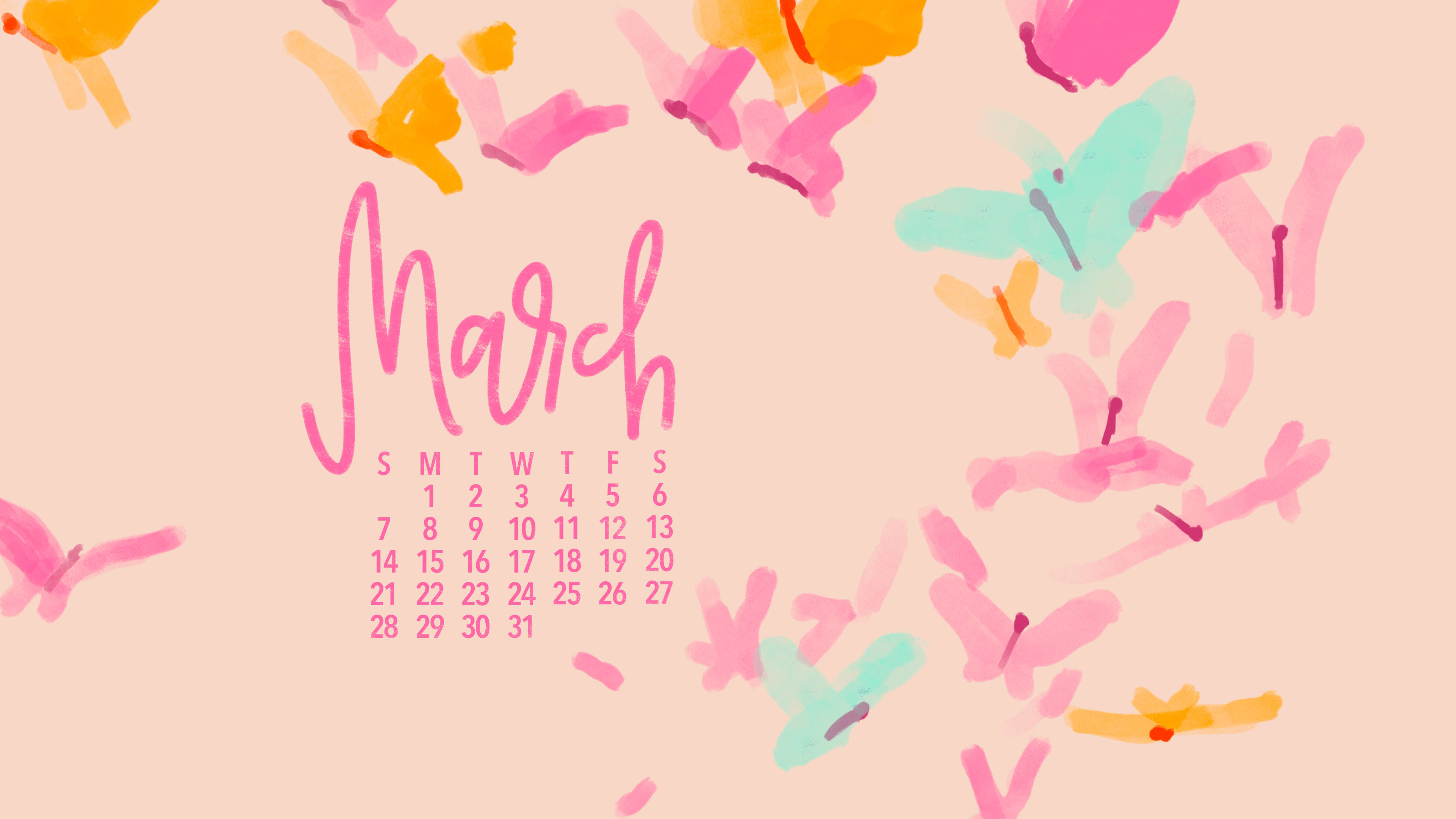 March, pink shade, pastel watercolor, 4K Desktop Wallpaper