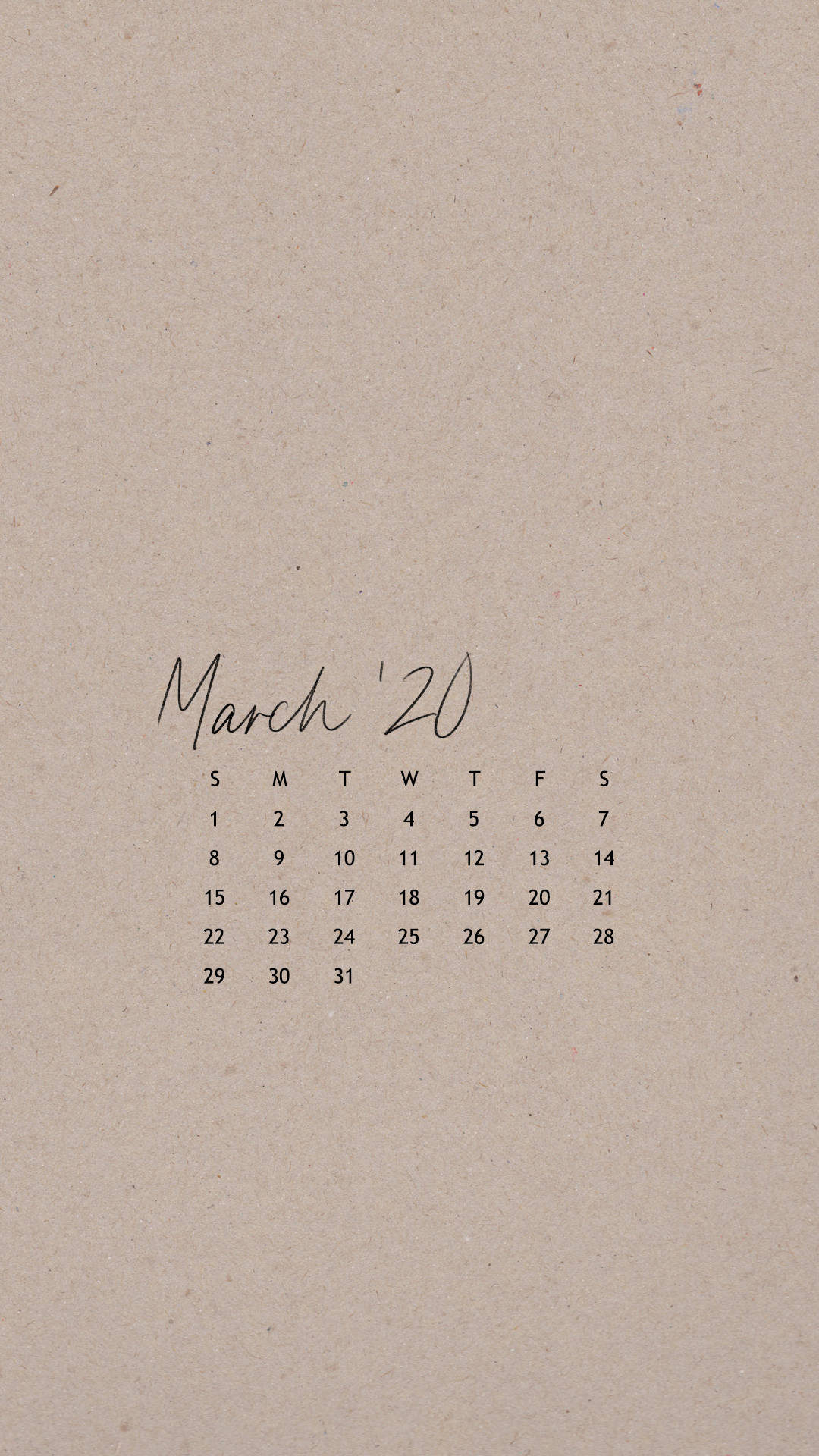 March 2020, textured beige paper, clean black typography, Full HD Phone Wallpaper