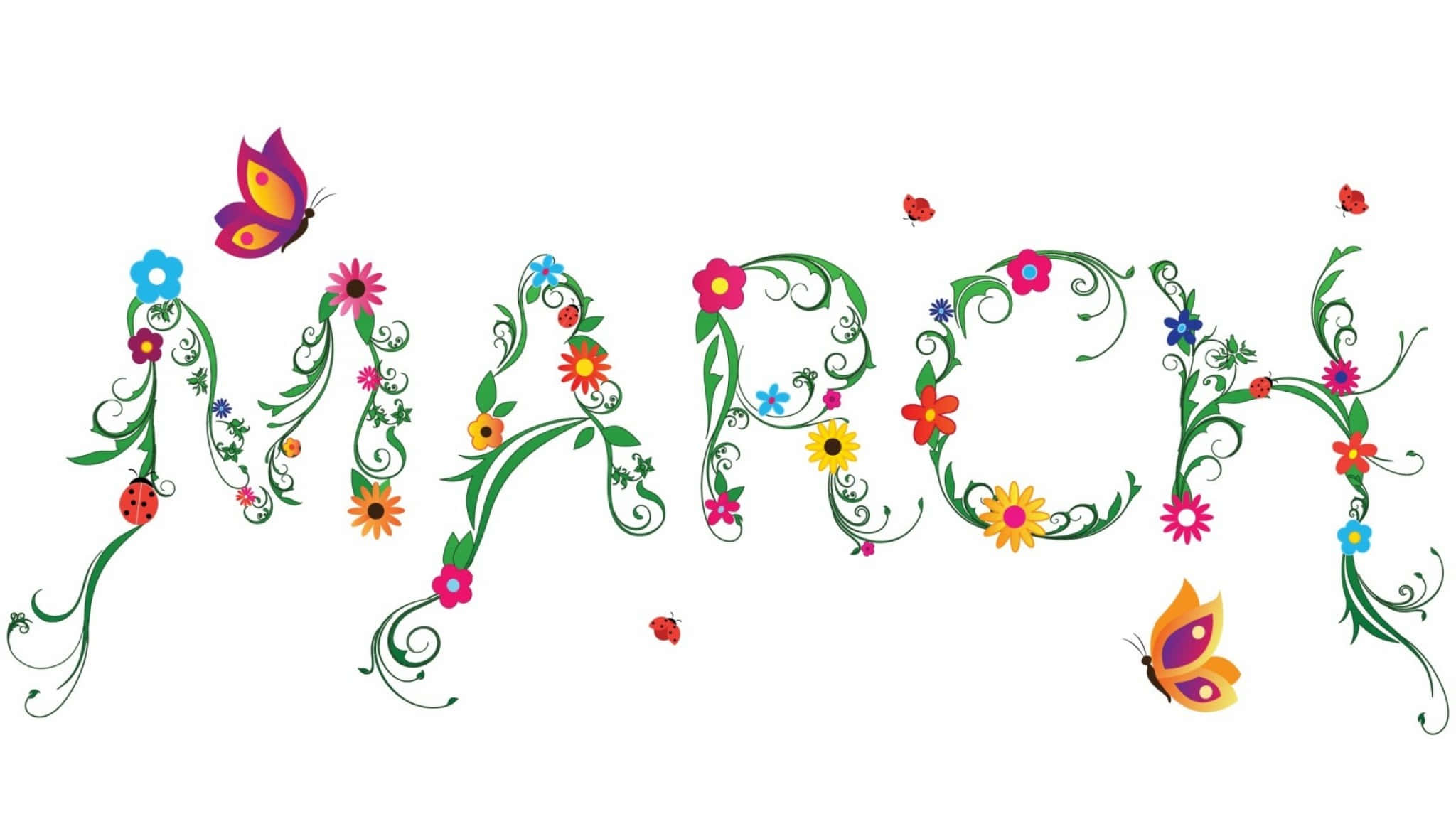 MARCH, green vines, colorful flowers, Full HD Desktop Wallpaper