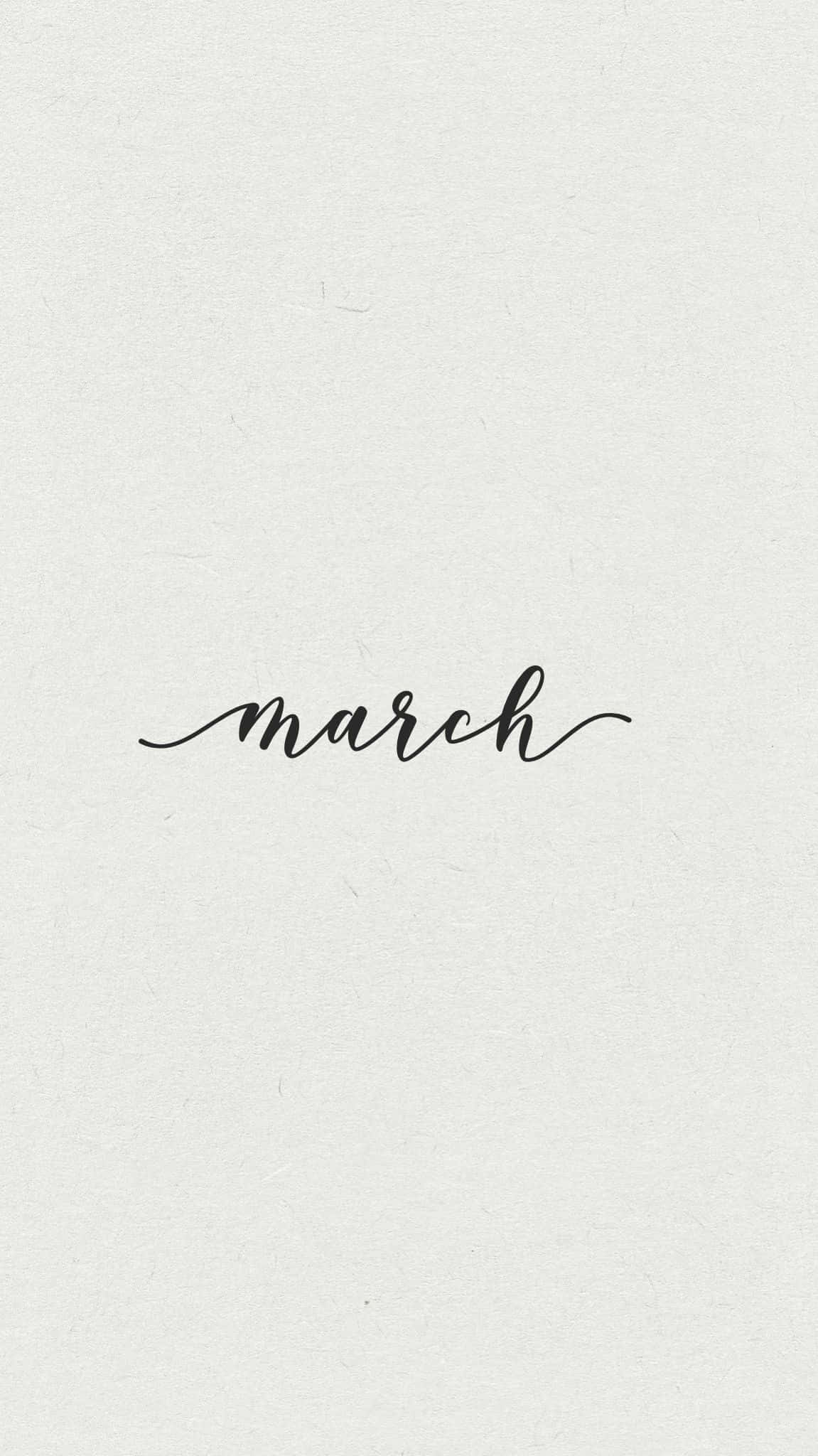 March, elegant black cursive script, textured off-white paper background, Full HD Phone Wallpaper