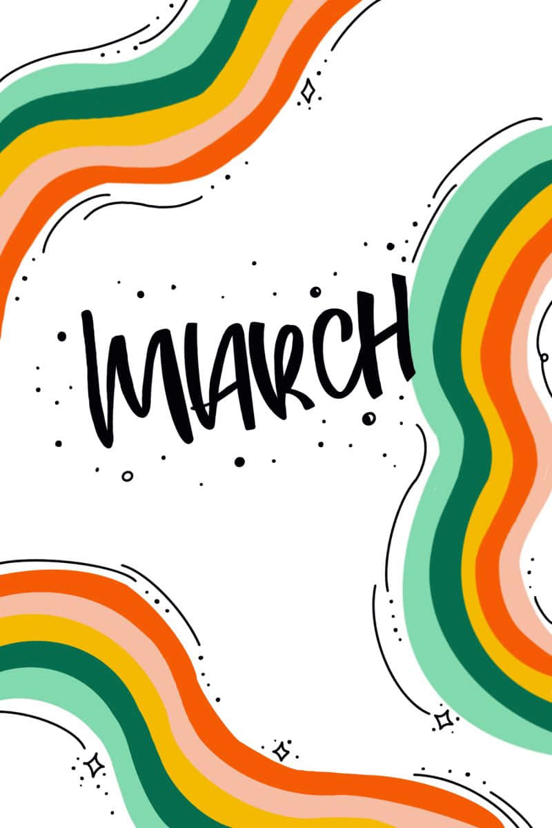 March, rainbow waves, green, SD Phone Wallpaper