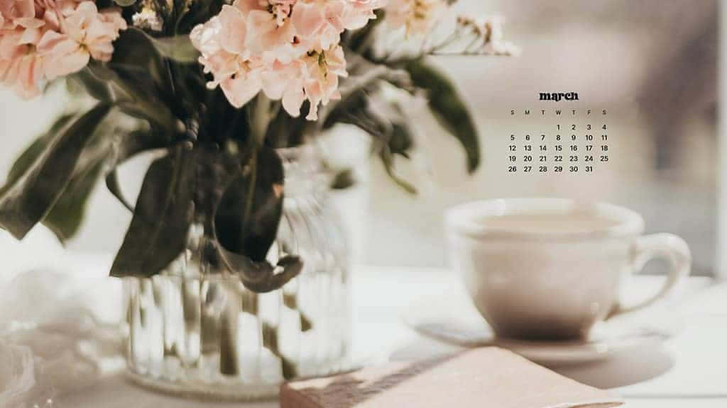 March calendar, pastel, sunlit table, SD Desktop Wallpaper