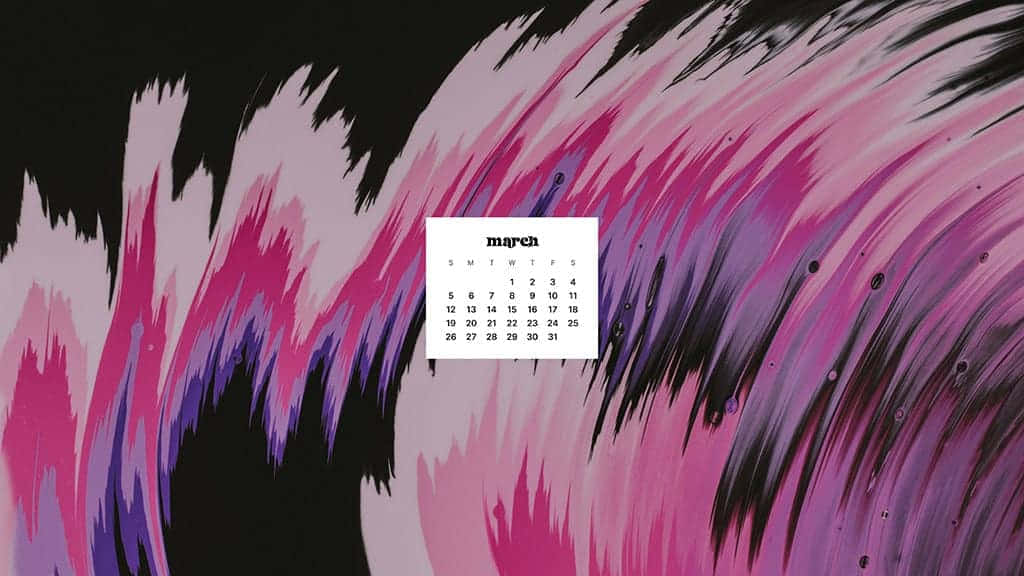 March calendar, pink purple, black, SD Desktop Wallpaper